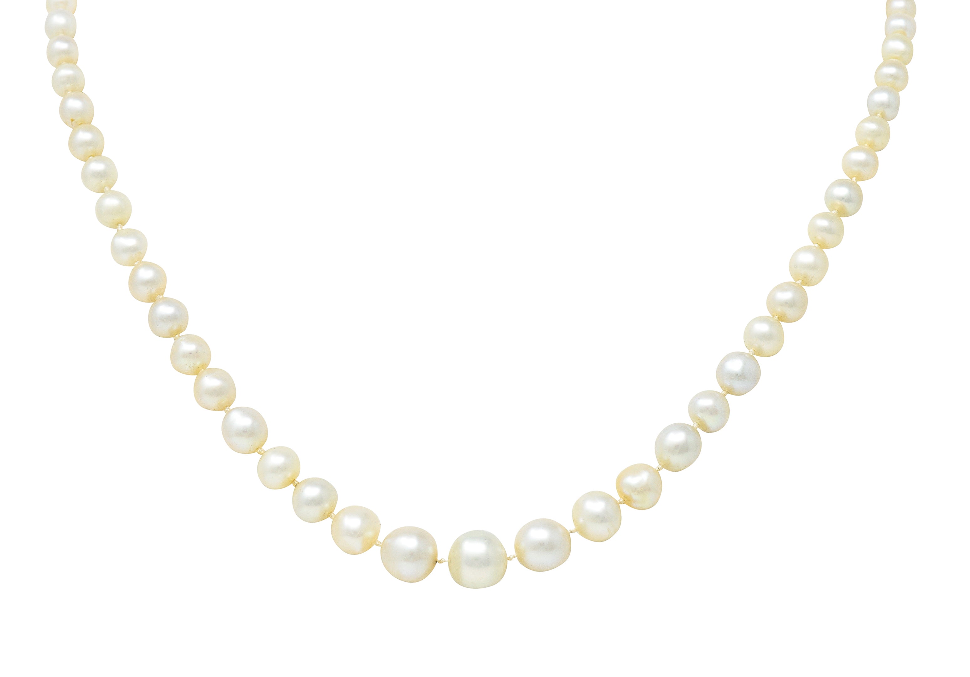 Edwardian Diamond Natural Saltwater Pearl Platinum-Topped 18 Karat Gold Strand Necklace GIA Wilson's Estate Jewelry