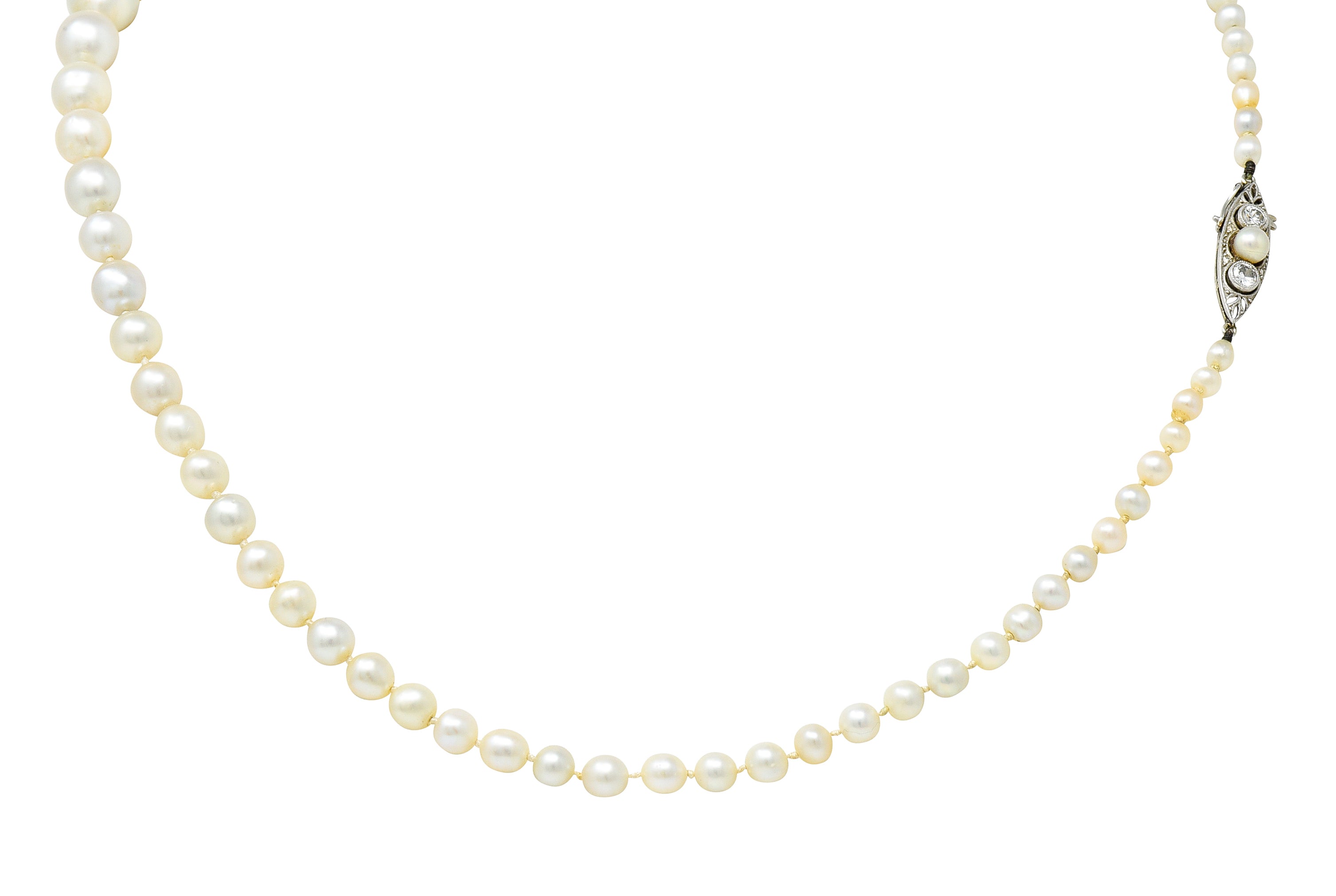 Edwardian Diamond Natural Saltwater Pearl Platinum-Topped 18 Karat Gold Strand Necklace GIA Wilson's Estate Jewelry