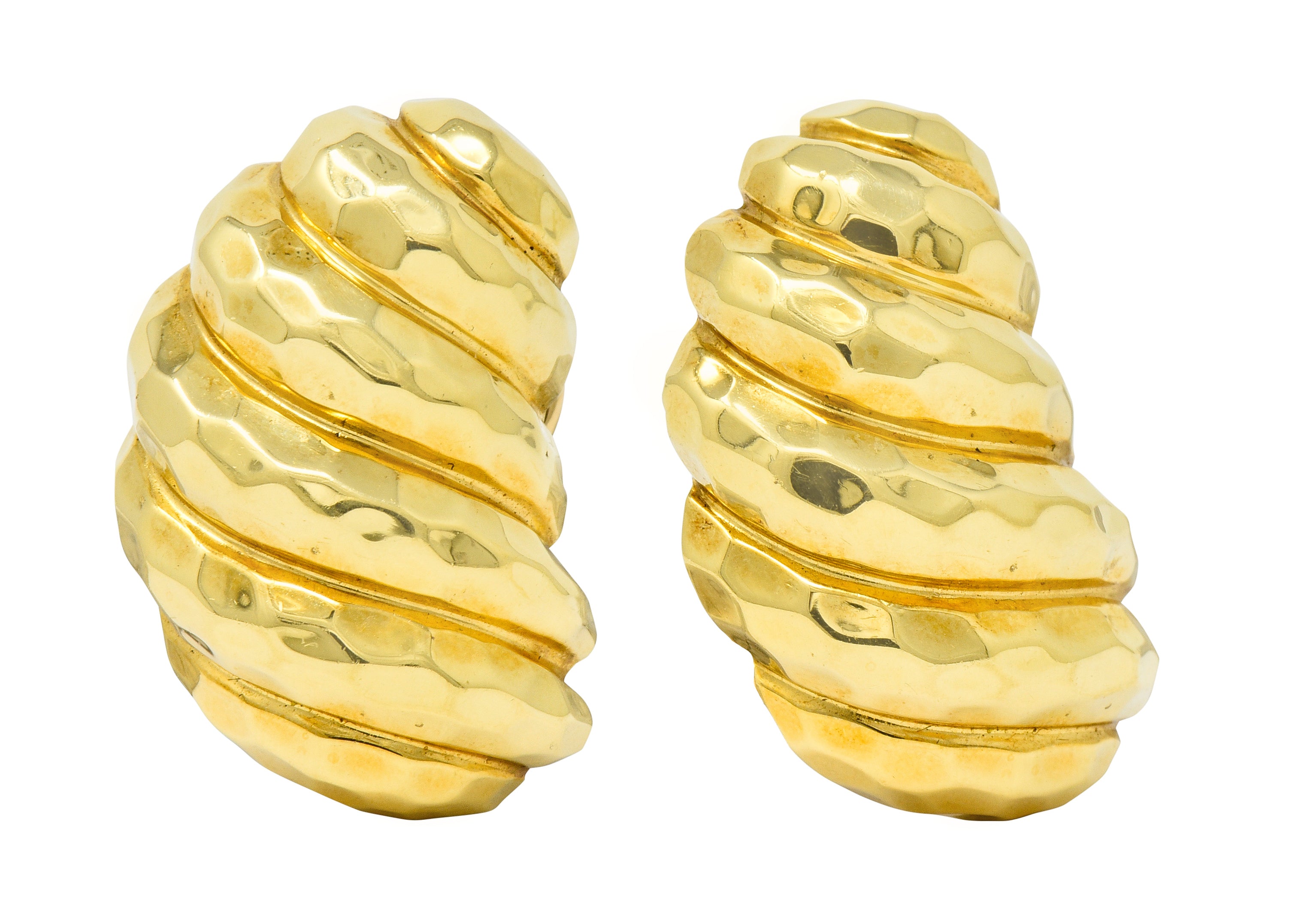 Henry Dunay Vintage 18 Karat Gold Hammered Ear-Clip Earrings Circa 1980 - Wilson's Estate Jewelry