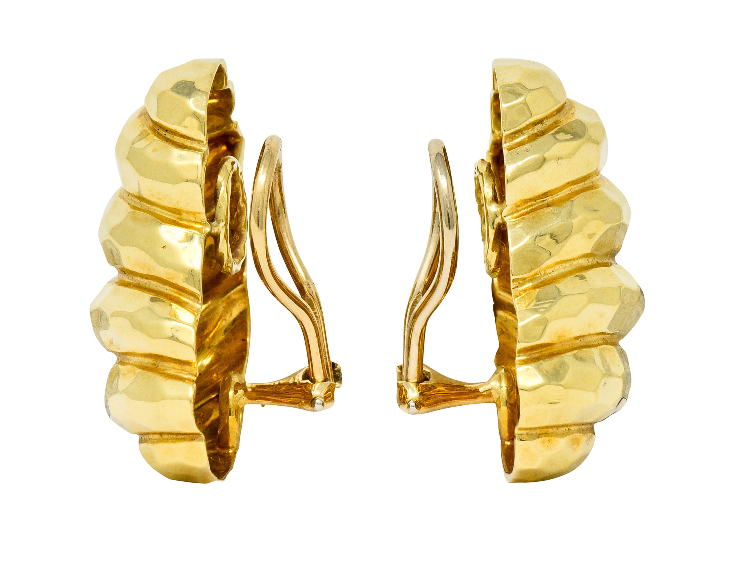 Henry Dunay Vintage 18 Karat Gold Hammered Ear-Clip Earrings Circa 1980 - Wilson's Estate Jewelry