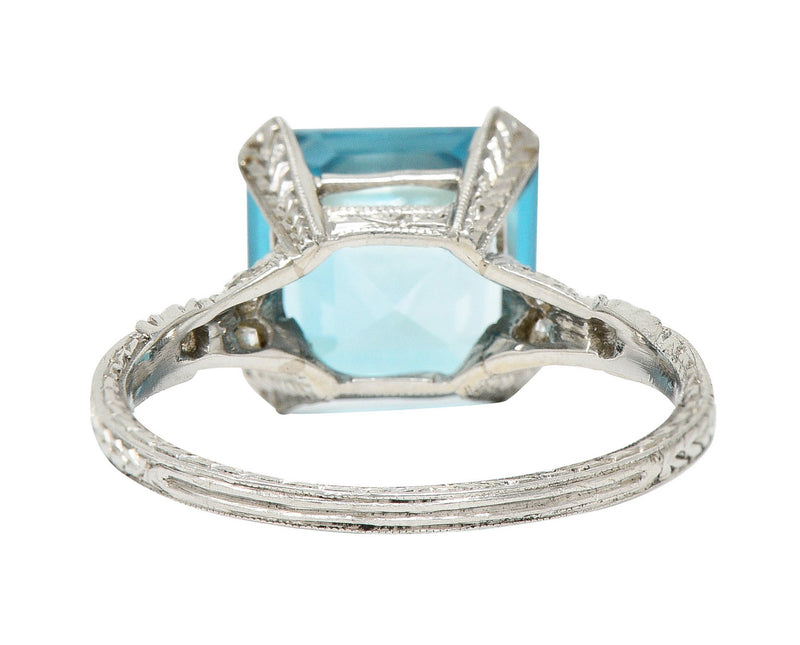 Art Deco Blue Zircon Diamond Platinum Wheat Gemstone RingRing - Wilson's Estate Jewelry