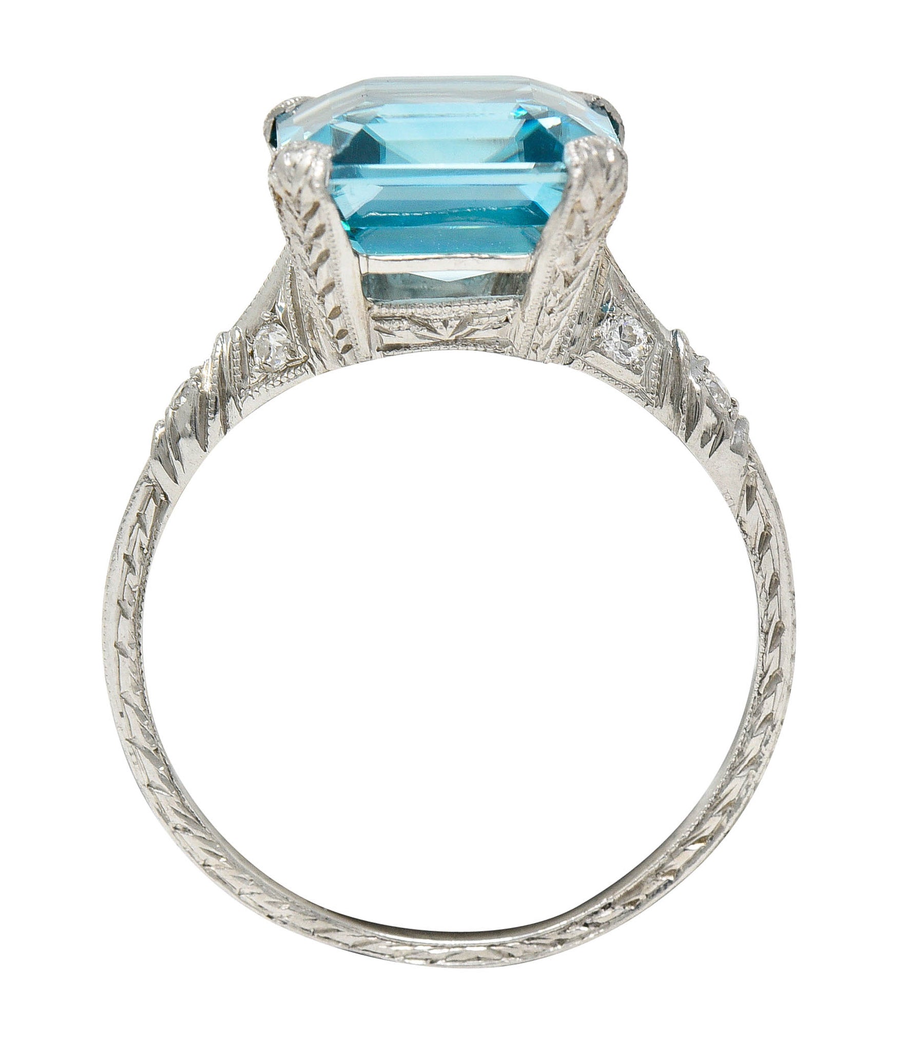 Art Deco Blue Zircon Diamond Platinum Wheat Gemstone RingRing - Wilson's Estate Jewelry