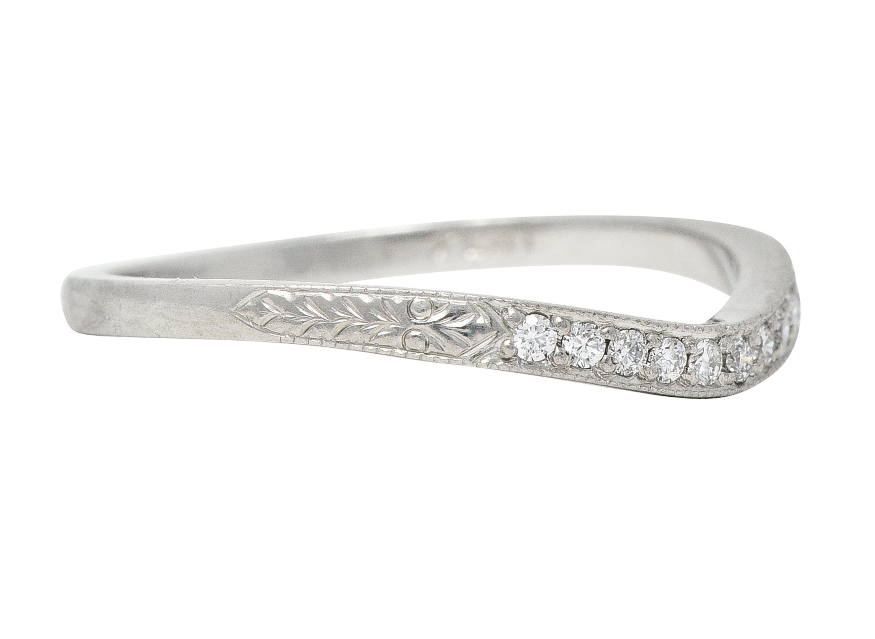 Mid-Century Diamond Platinum Wheat Vintage Contour Band Ring Wilson's Estate Jewelry