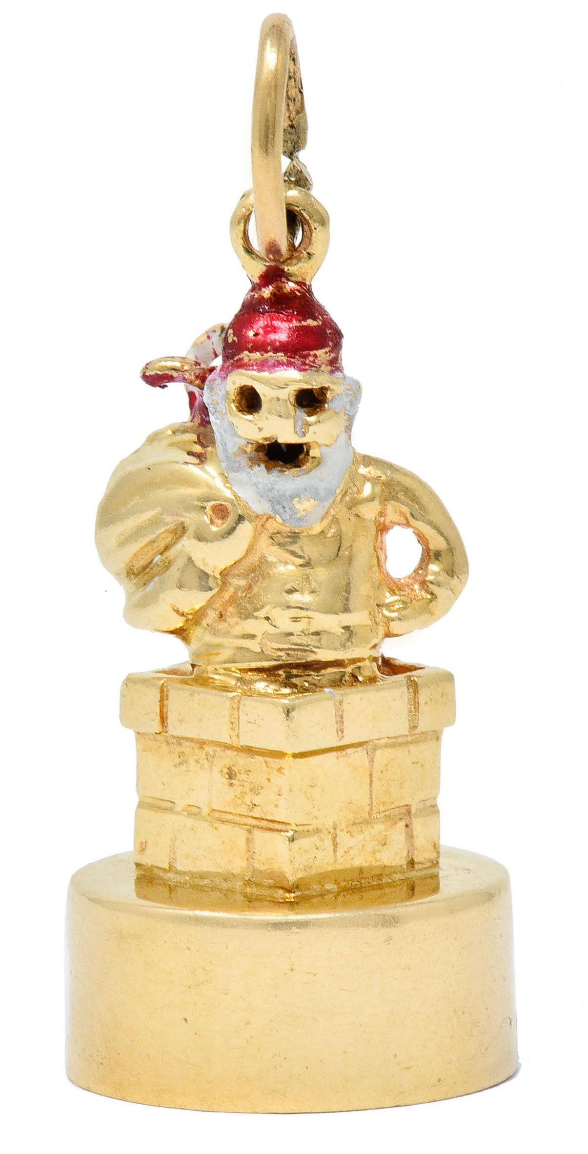 1960's Litacharm Inc. Vintage 14 Karat Gold Santa In Chimney Charmcharm - Wilson's Estate Jewelry