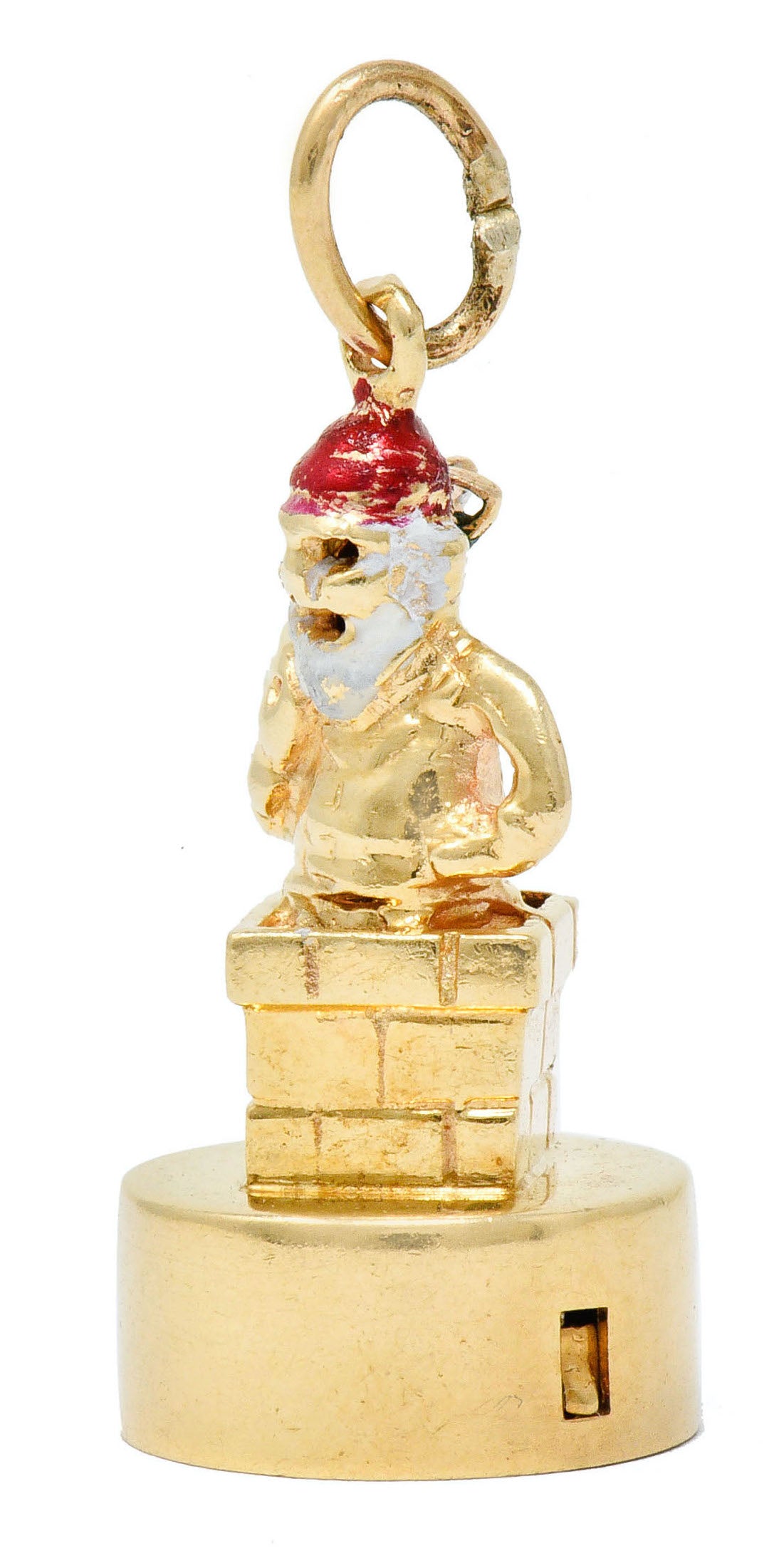 1960's Litacharm Inc. Vintage 14 Karat Gold Santa In Chimney Charmcharm - Wilson's Estate Jewelry