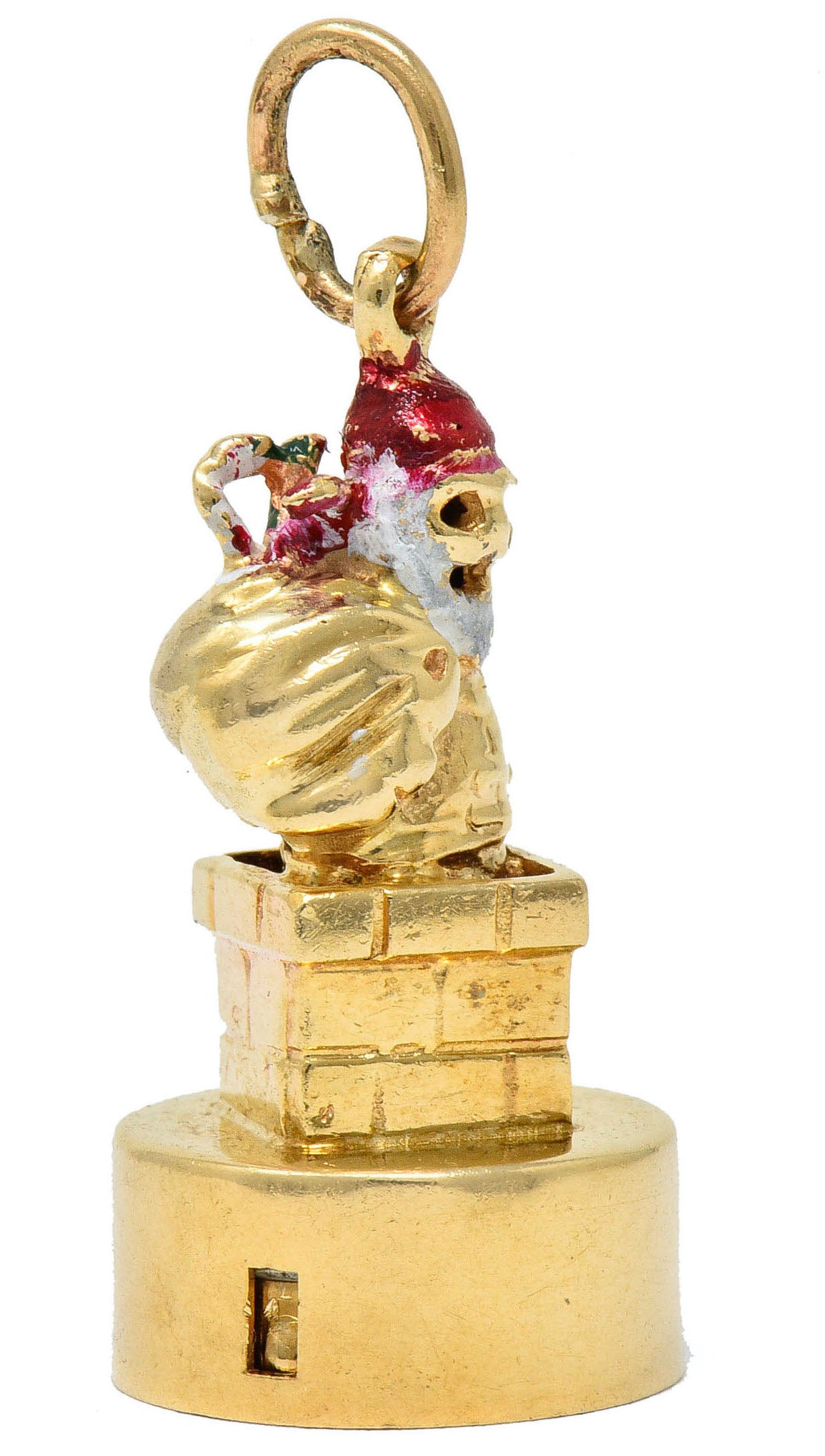 1960's Litacharm Inc. Vintage 14 Karat Gold Santa In Chimney Charmcharm - Wilson's Estate Jewelry