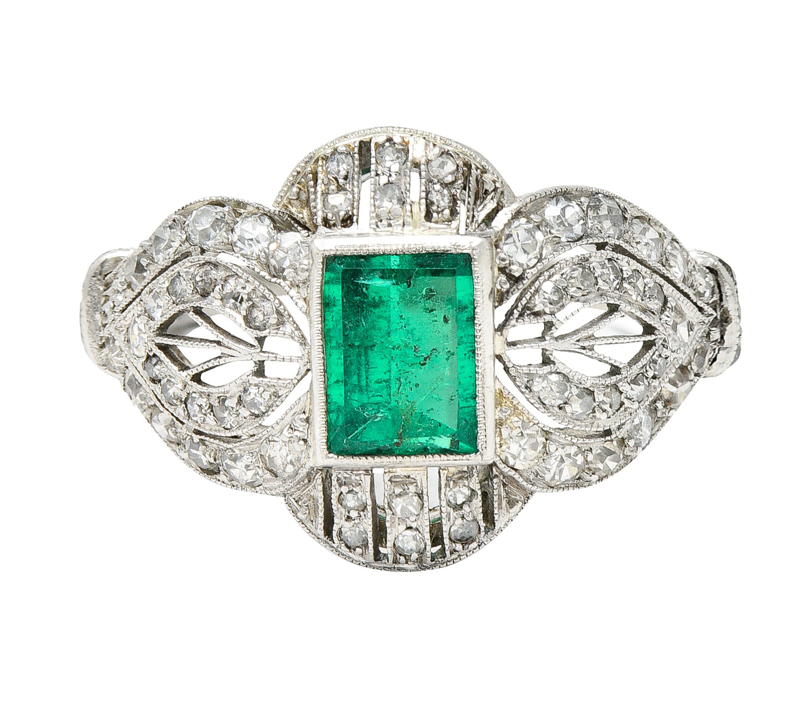 Edwardian 1.80 CTW Emerald Diamond Platinum Dinner Ring Wilson's Estate Jewelry