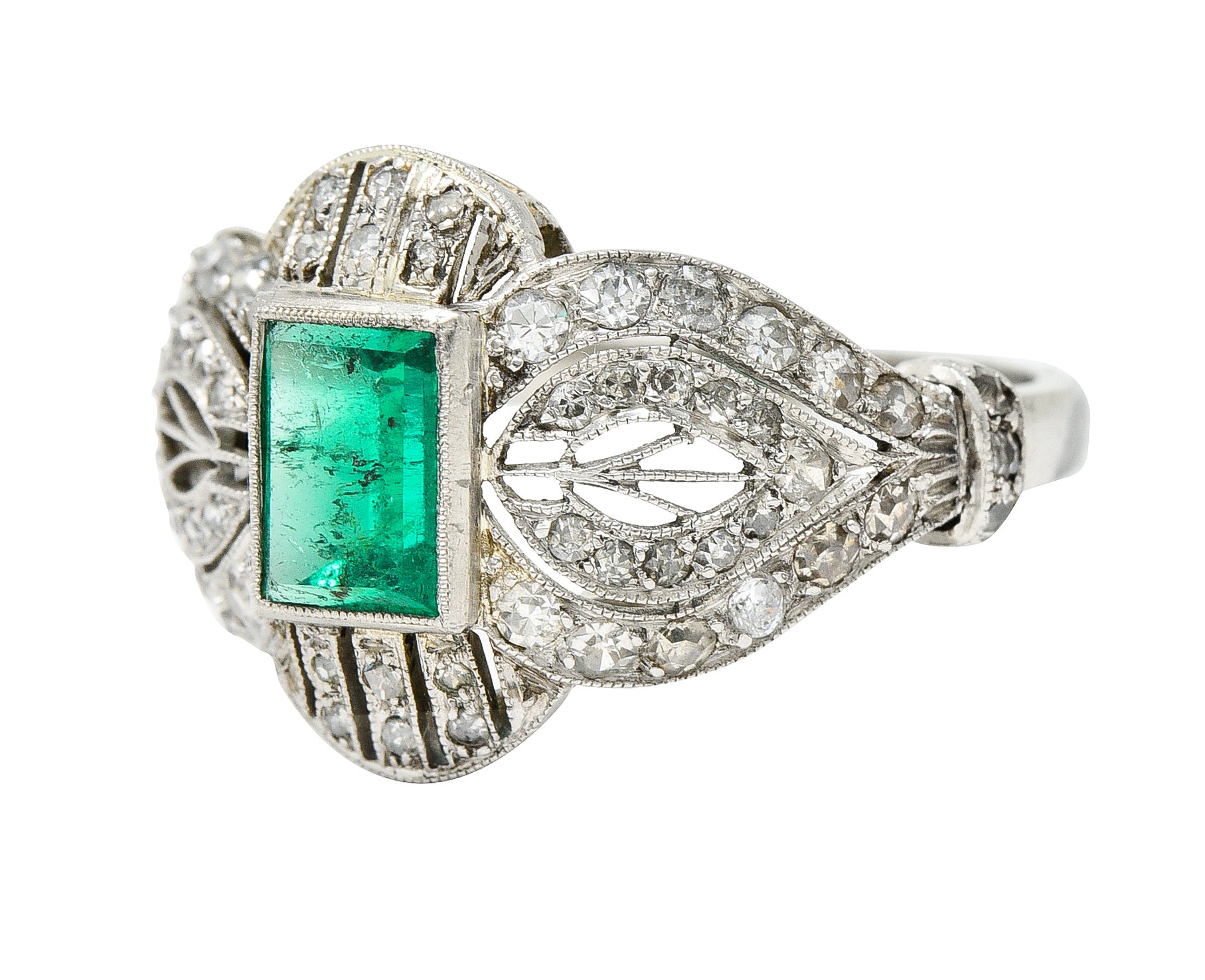 Edwardian 1.80 CTW Emerald Diamond Platinum Dinner Ring Wilson's Estate Jewelry