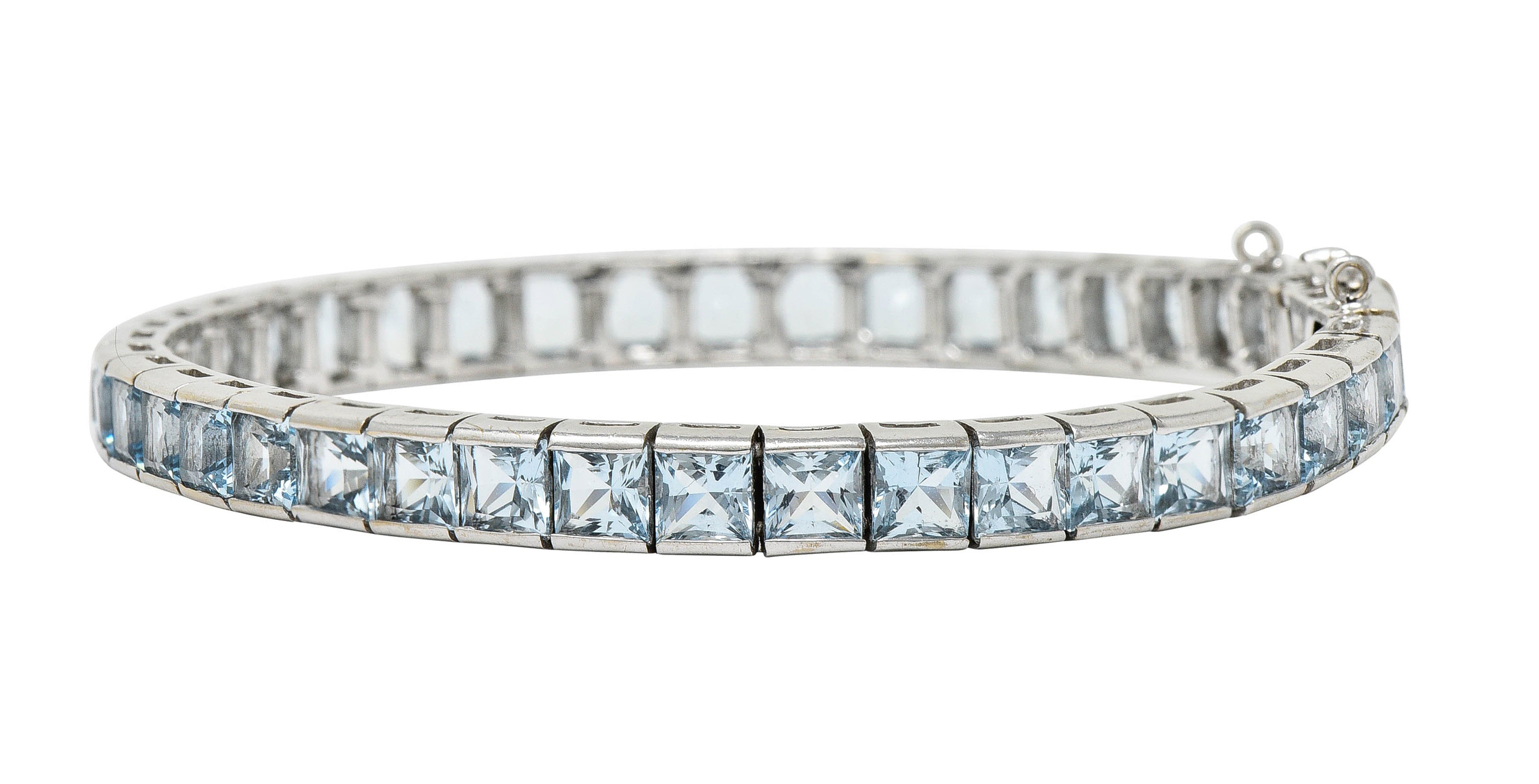 Art Deco 12.00 CTW Aquamarine 18 Karat White Gold Line Braceletbracelet - Wilson's Estate Jewelry