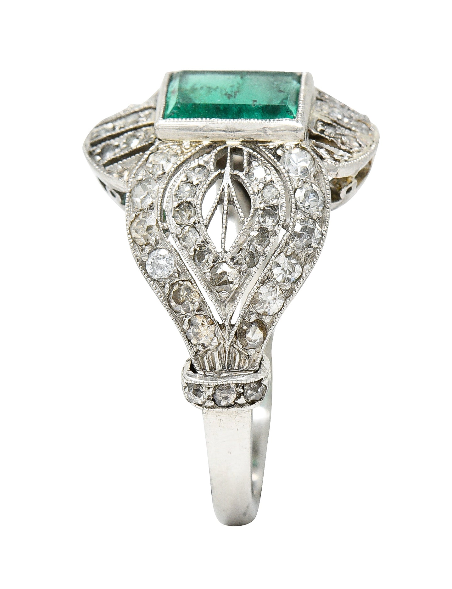 Edwardian 1.80 CTW Emerald Diamond Platinum Dinner Ring Wilson's Estate Jewelry