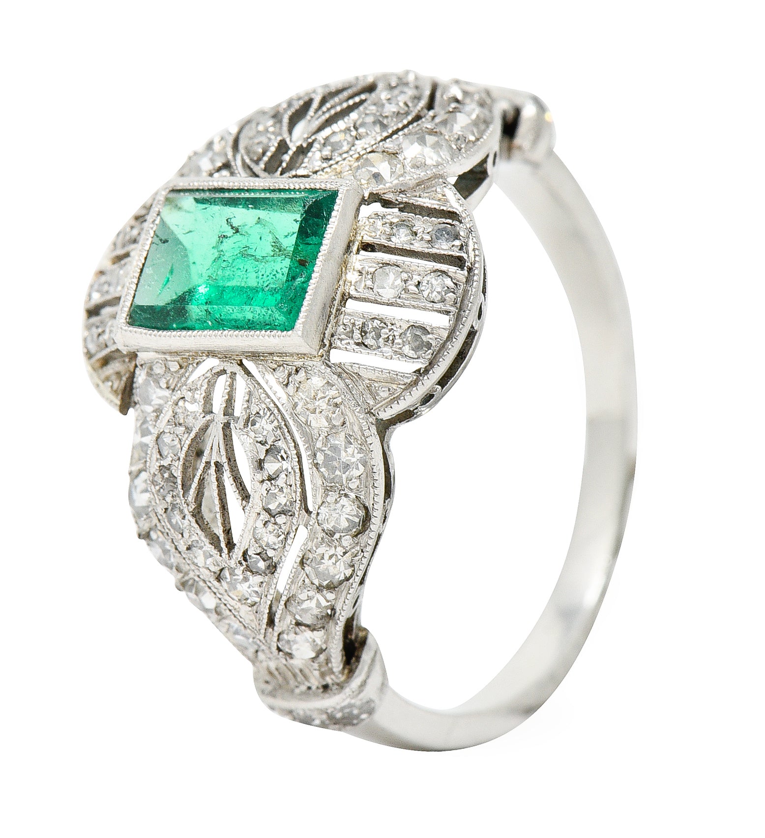 Edwardian 1.80 CTW Emerald Diamond Platinum Dinner Ring Wilson's Estate Jewelry