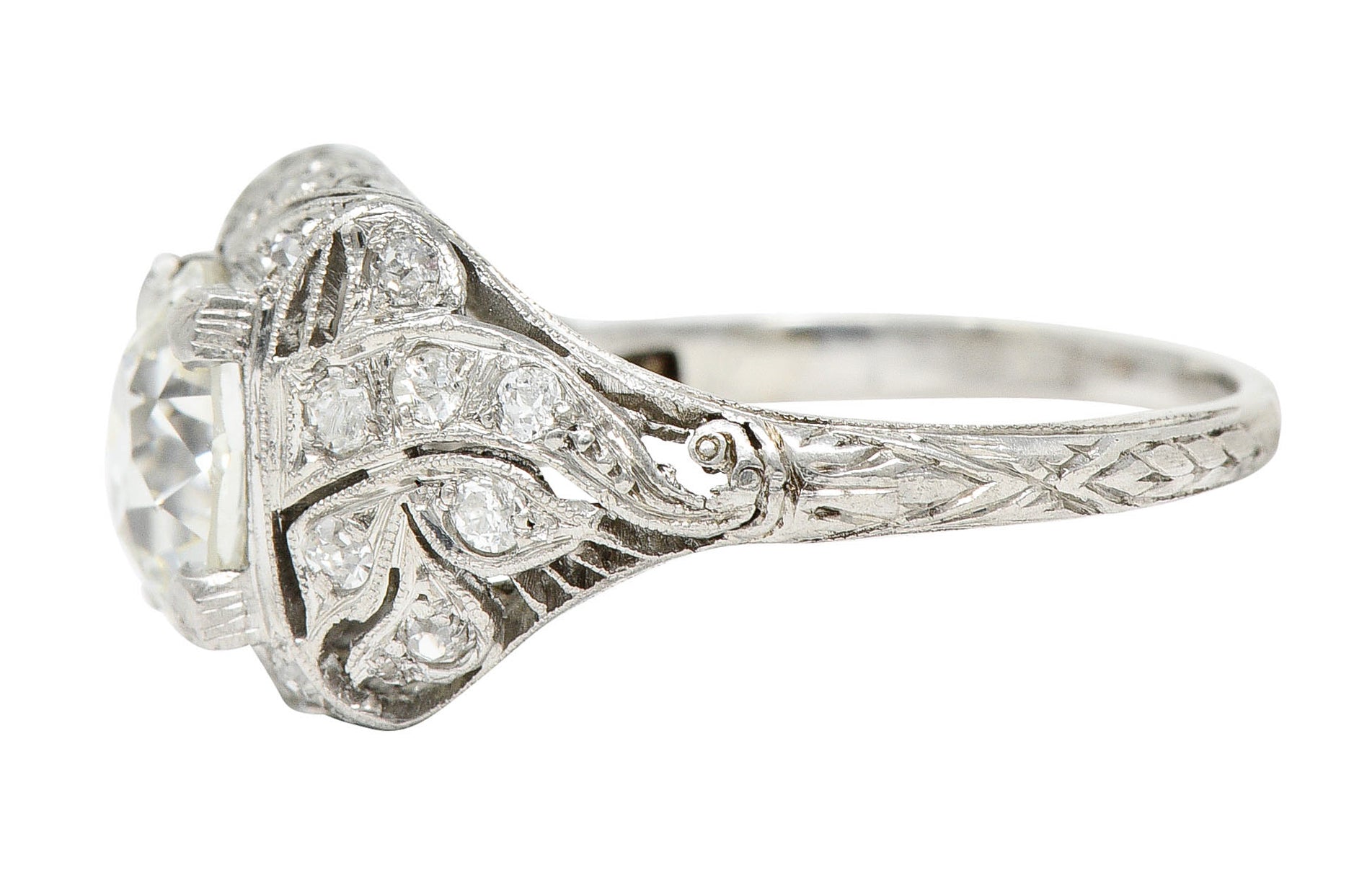 Art Deco 2.03 CTW Diamond Platinum Foliate Engagement RingRing - Wilson's Estate Jewelry