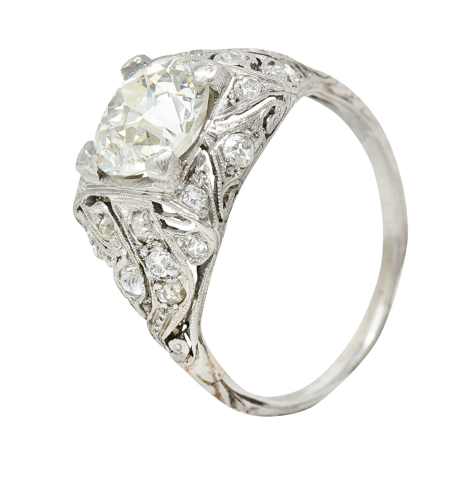 Art Deco 2.03 CTW Diamond Platinum Foliate Engagement RingRing - Wilson's Estate Jewelry