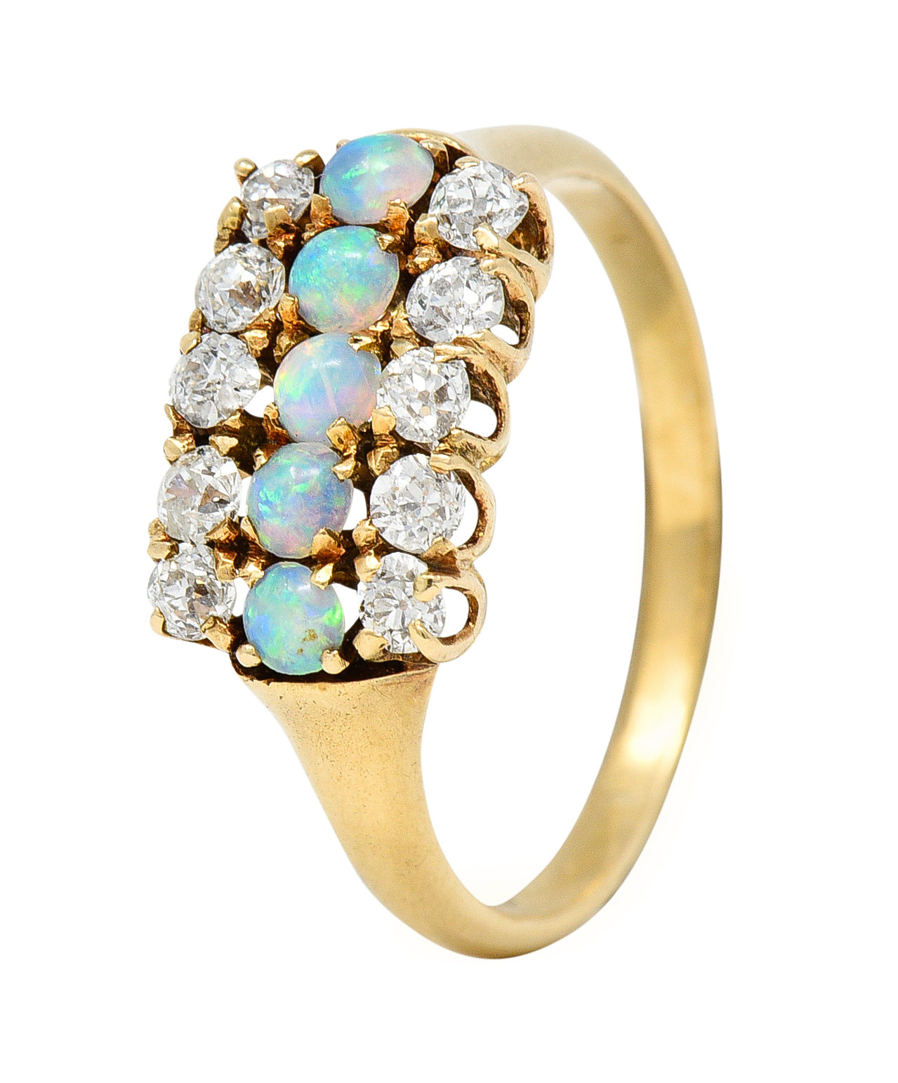 Victorian Opal Old European Cut Diamond 14 Karat Yellow Gold Antique Gemstone Ring Wilson's Estate Jewelry