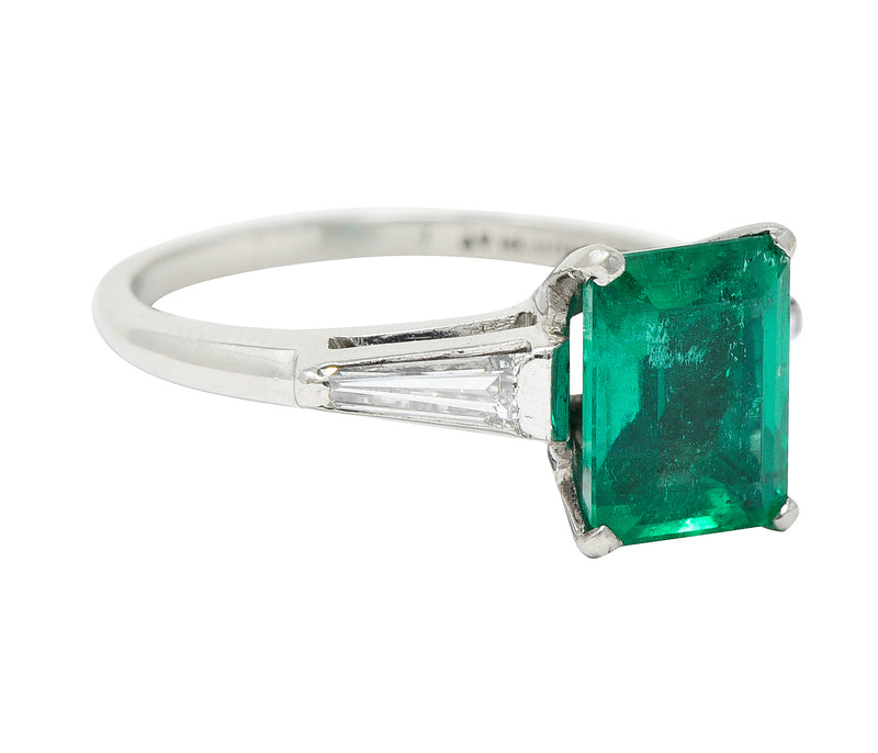 1950's Mid-Century 1.83 CTW Emerald Diamond Platinum Ring Wilson's Estate Jewelry
