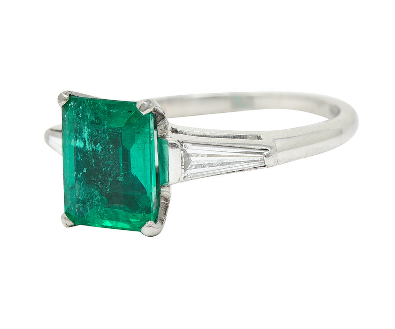 1950's Mid-Century 1.83 CTW Emerald Diamond Platinum Ring Wilson's Estate Jewelry