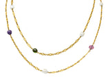 Victorian Multi-Gem Baroque Pearl 14 Karat Gold 52 Inch Chain NecklaceNecklace - Wilson's Estate Jewelry