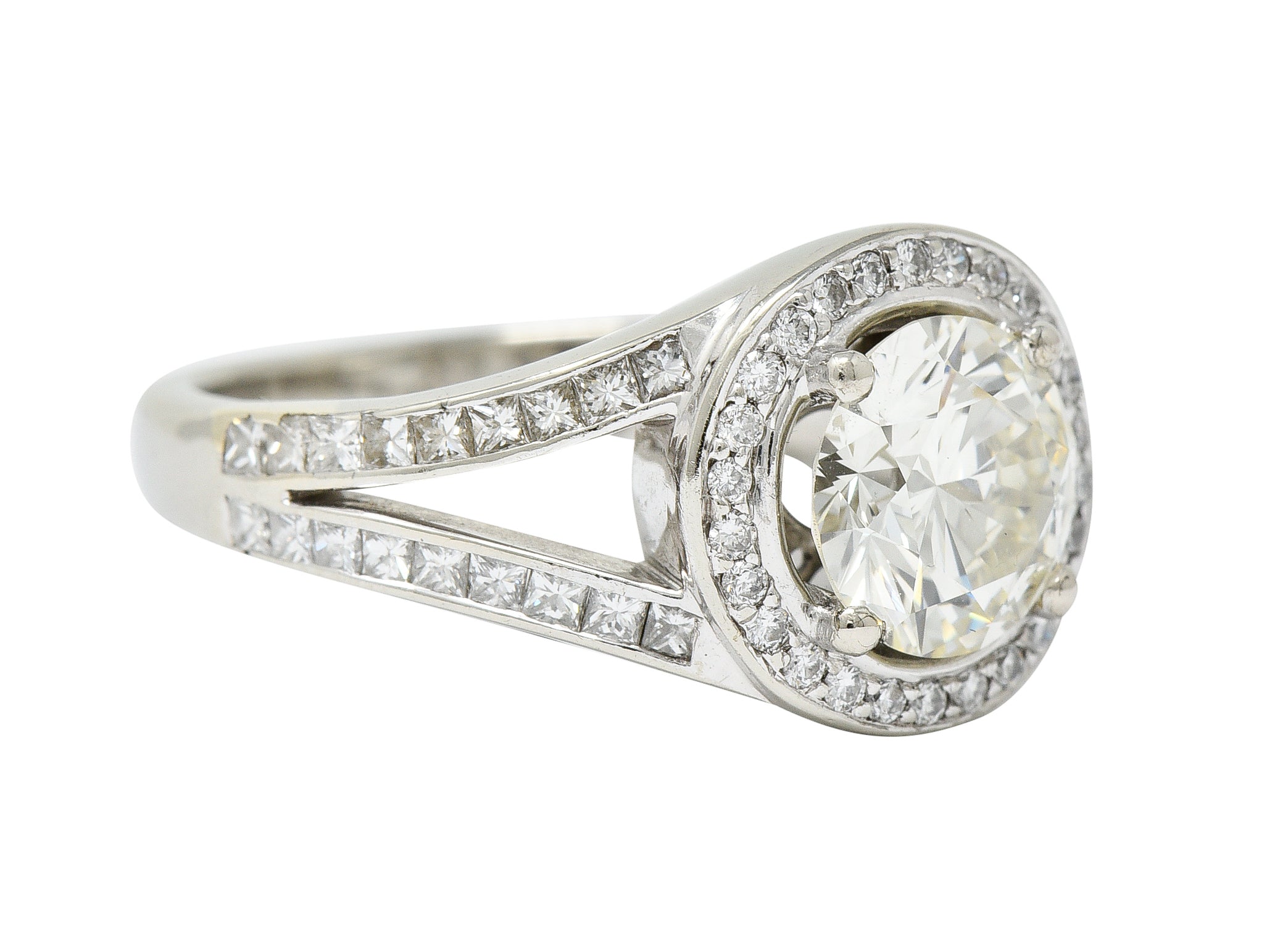 Contemporary 2.39 CTW Diamond 18 Karat White Gold Halo Engagement Ring GIARing - Wilson's Estate Jewelry