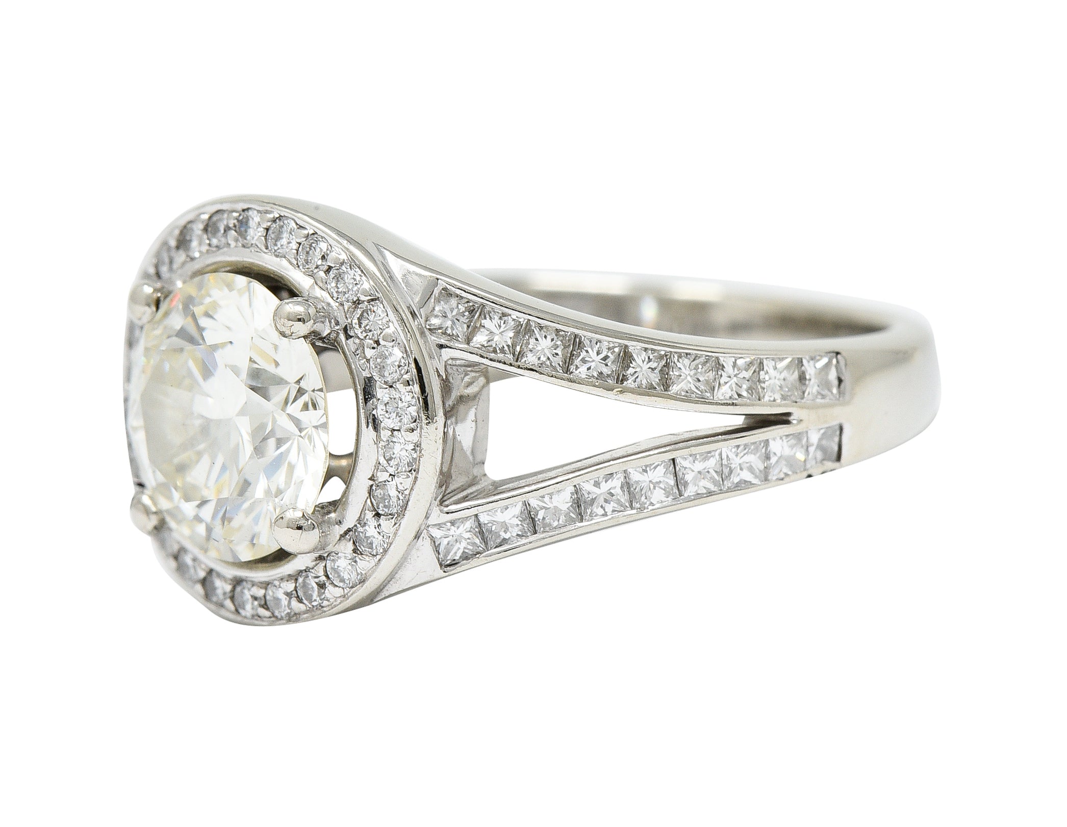 Contemporary 2.39 CTW Diamond 18 Karat White Gold Halo Engagement Ring GIARing - Wilson's Estate Jewelry