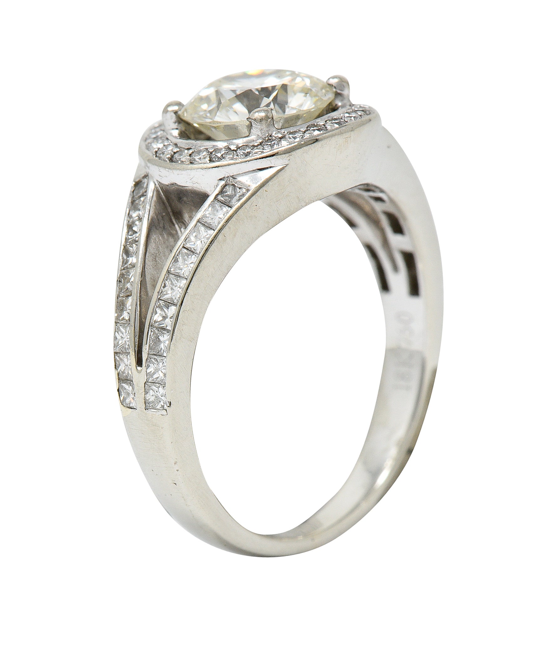 Contemporary 2.39 CTW Diamond 18 Karat White Gold Halo Engagement Ring GIARing - Wilson's Estate Jewelry