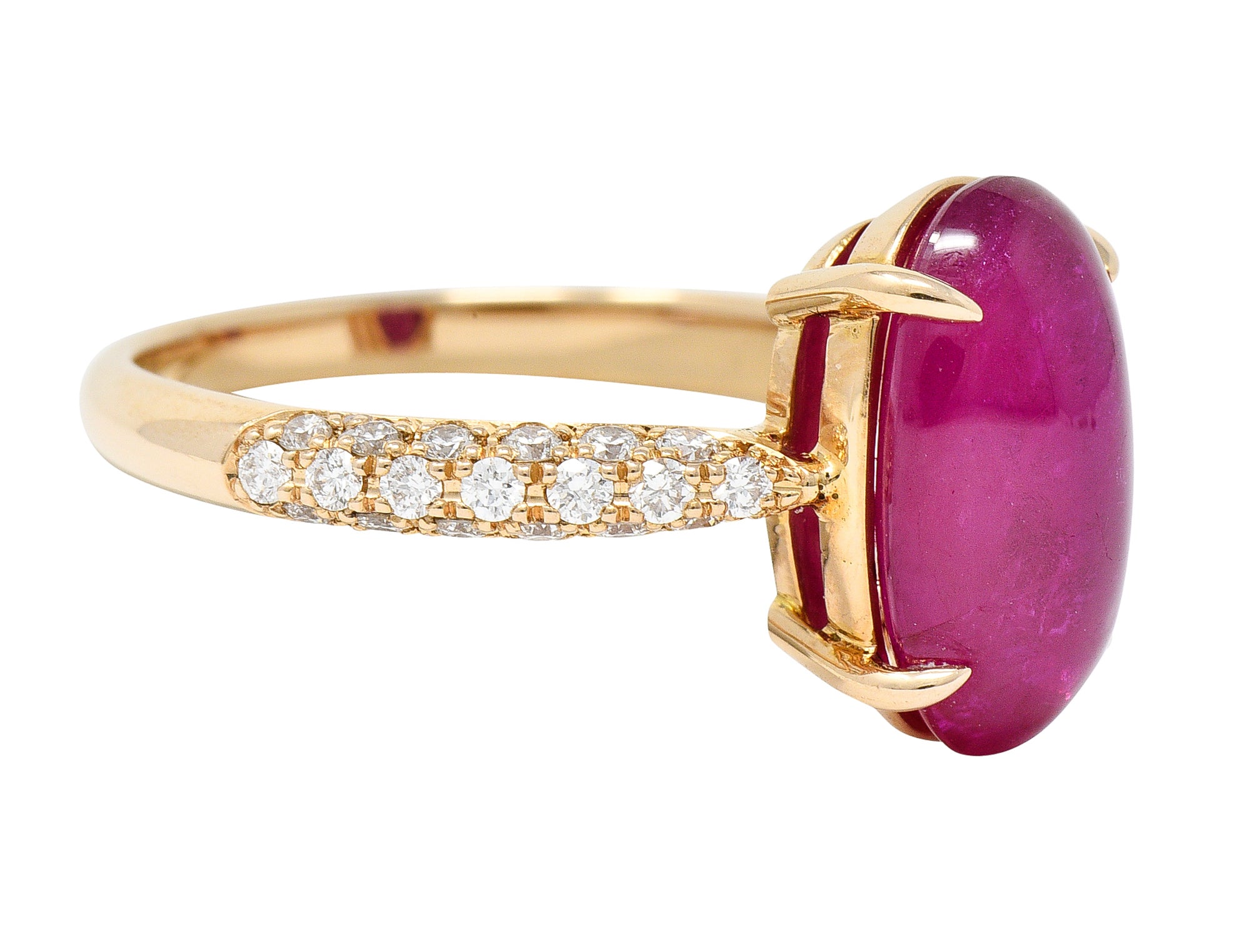 Contemporary 5.68 CTW Ruby Cabochon Diamond 18 Karat Rose Gold Gemstone Ring Wilson's Estate Jewelry