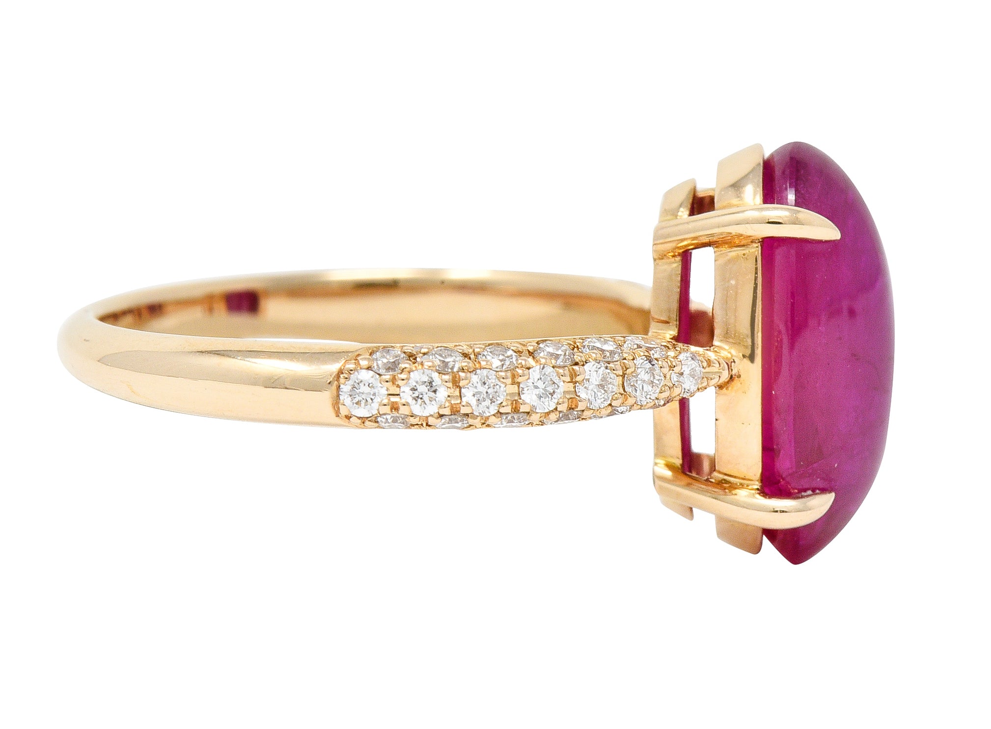 Contemporary 5.68 CTW Ruby Cabochon Diamond 18 Karat Rose Gold Gemstone Ring Wilson's Estate Jewelry