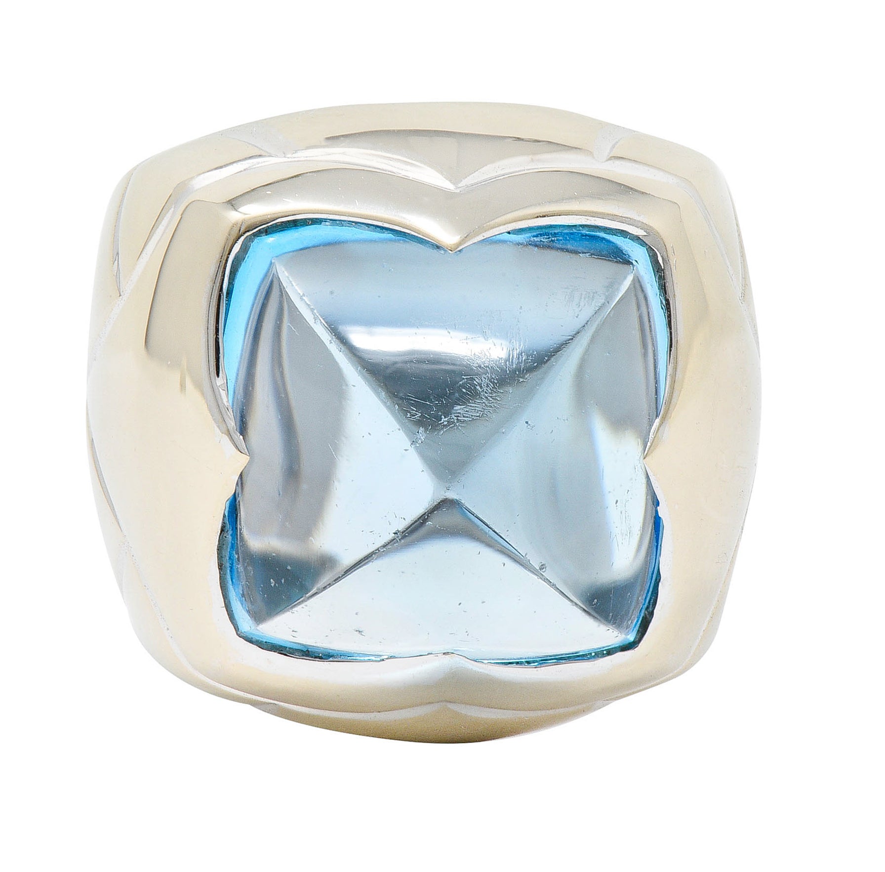 Bulgari Blue Topaz 18 Karat White Gold Pyramide Band RingRing - Wilson's Estate Jewelry