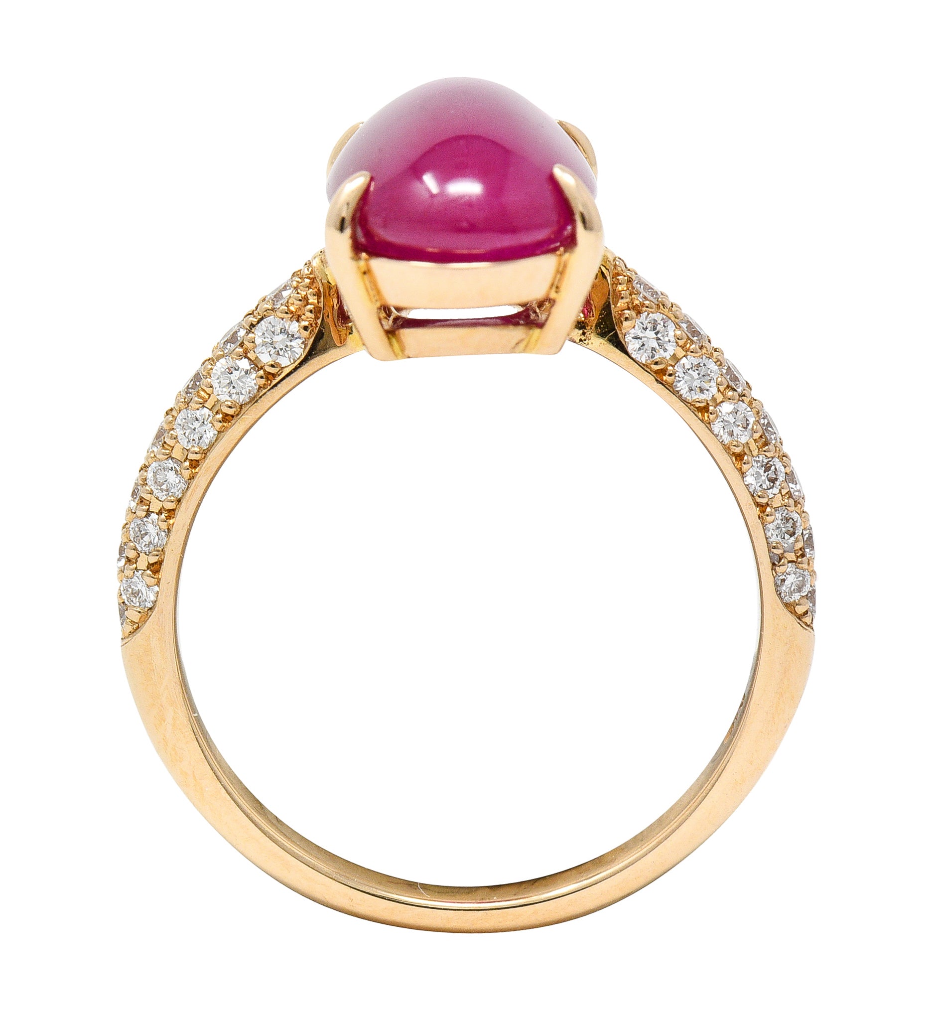 Contemporary 5.68 CTW Ruby Cabochon Diamond 18 Karat Rose Gold Gemstone Ring Wilson's Estate Jewelry