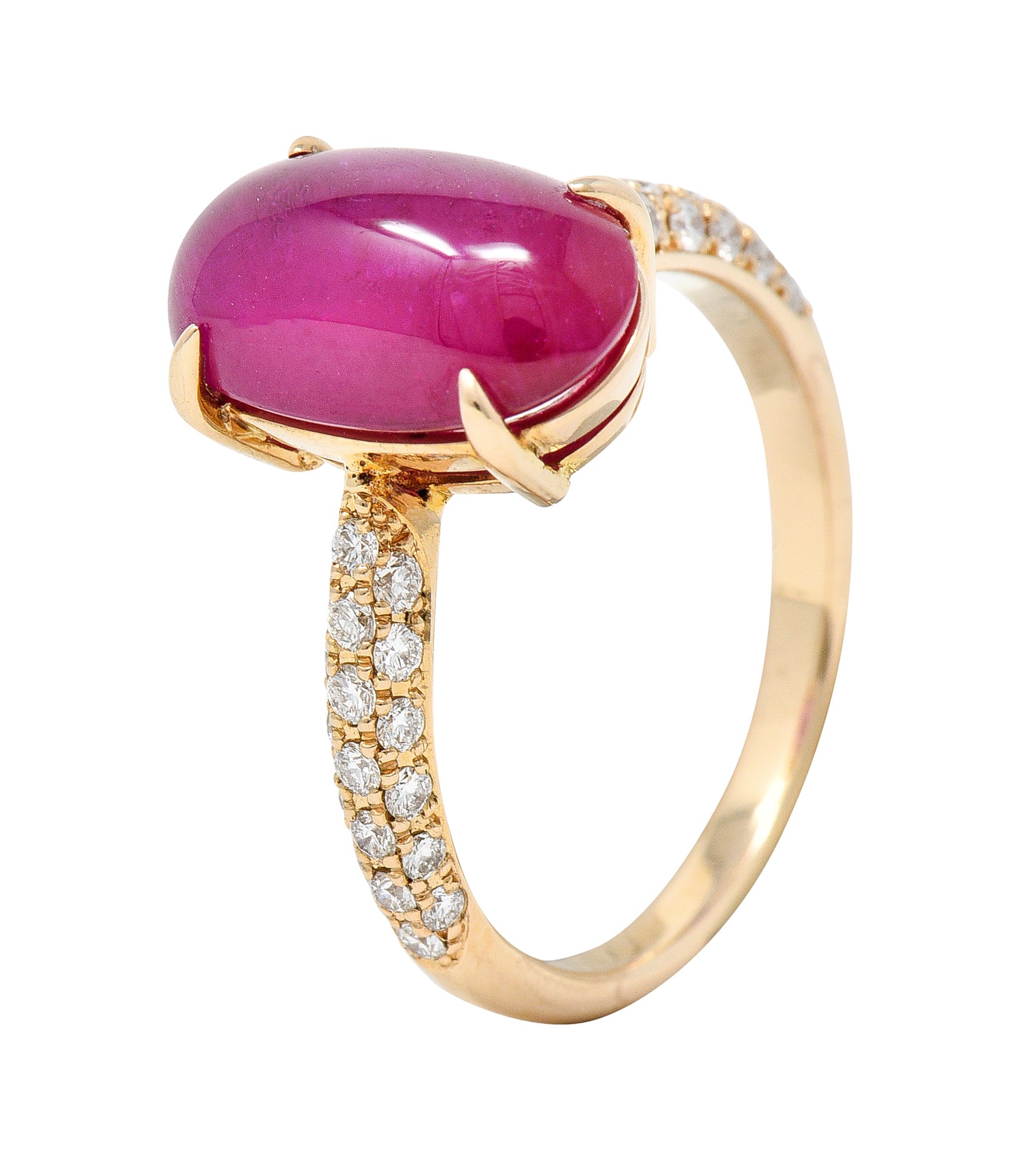 Contemporary 5.68 CTW Ruby Cabochon Diamond 18 Karat Rose Gold Gemstone Ring Wilson's Estate Jewelry