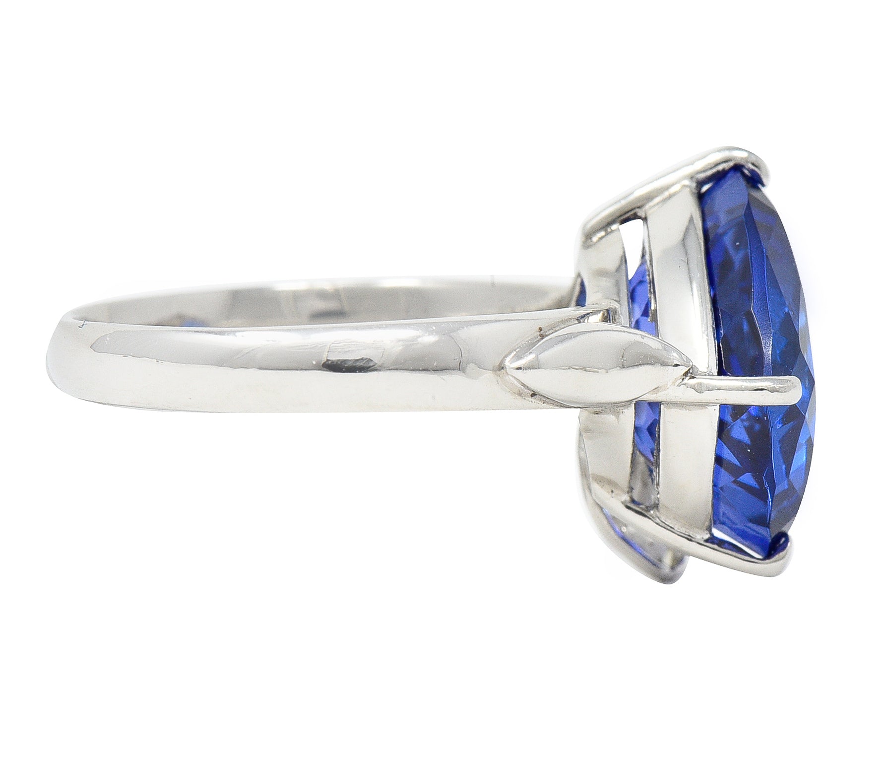 Contemporary 6.74 CTW Cushion Cut Tanzanite Marquise Cut Diamond Platinum Juxtaposed Ring Wilson's Estate Jewelry