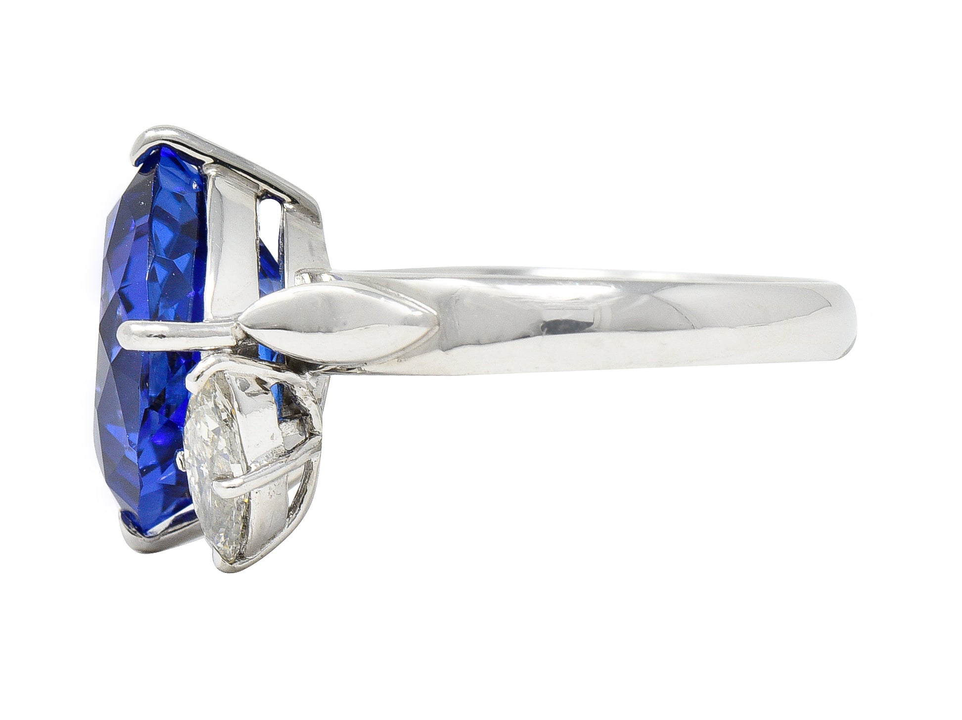 Contemporary 6.74 CTW Cushion Cut Tanzanite Marquise Cut Diamond Platinum Juxtaposed Ring Wilson's Estate Jewelry