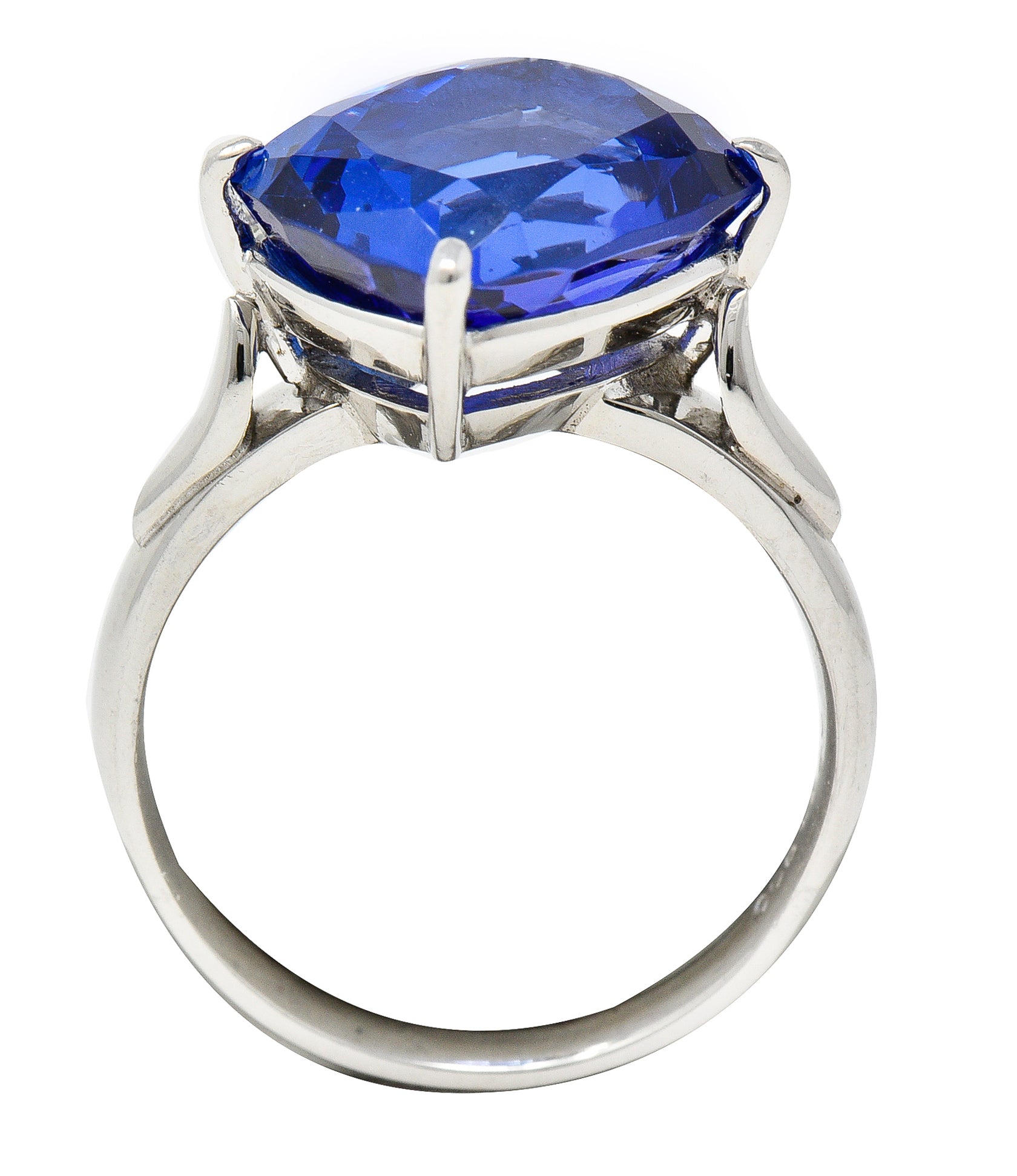 Contemporary 6.74 CTW Cushion Cut Tanzanite Marquise Cut Diamond Platinum Juxtaposed Ring Wilson's Estate Jewelry