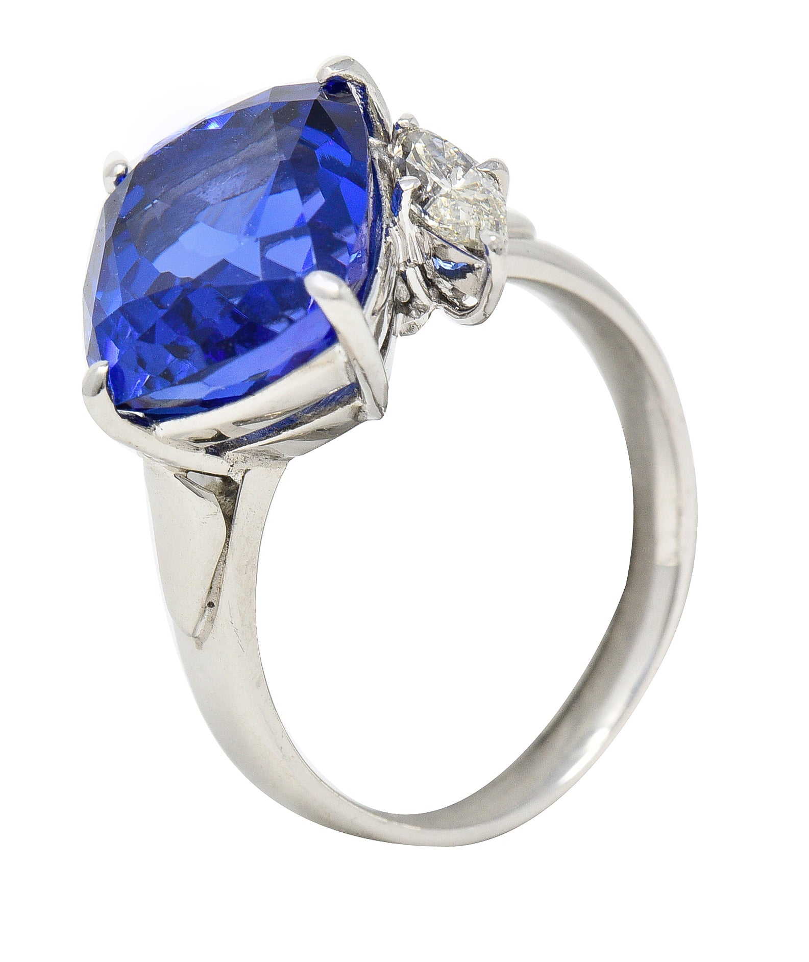 Contemporary 6.74 CTW Cushion Cut Tanzanite Marquise Cut Diamond Platinum Juxtaposed Ring Wilson's Estate Jewelry