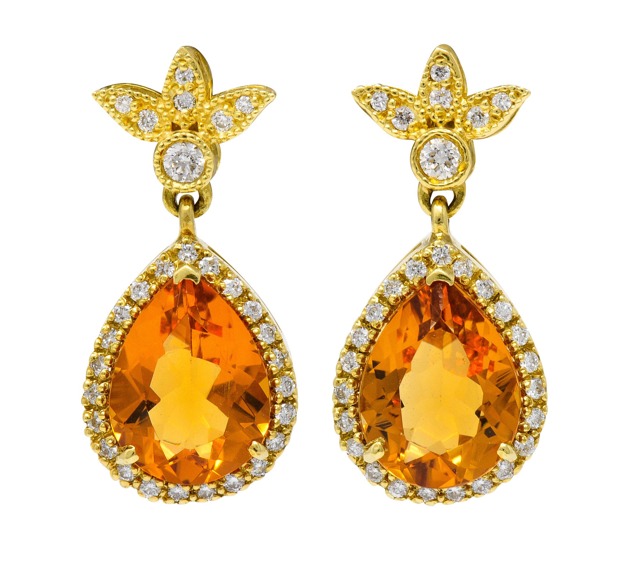 Modern Citrine Diamond 18 Karat Gold Foliate Drop EarringsEarrings - Wilson's Estate Jewelry