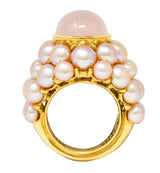 Mimi Milano Rose Quartz Pink Pearl 18 Karat Yellow Gold Cocktail Ring Wilson's Estate Jewelry