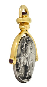 Salvador Dali Ruby 18 Karat Gold Silver Dionysus Athena Flip Coin Pendant