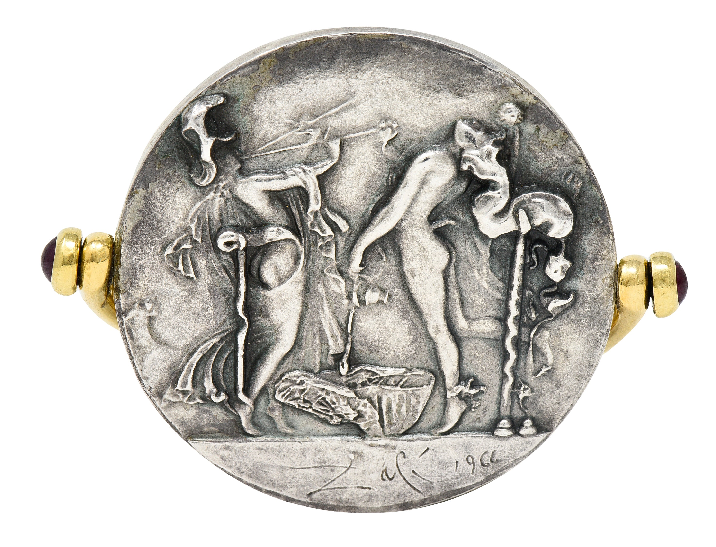 Salvador Dali Ruby 18 Karat Gold Silver Dionysus Athena Flip Coin Pendant