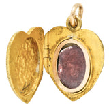 Art Nouveau Enamel 14 Karat Gold Floral Heart Locket Charmcharm - Wilson's Estate Jewelry