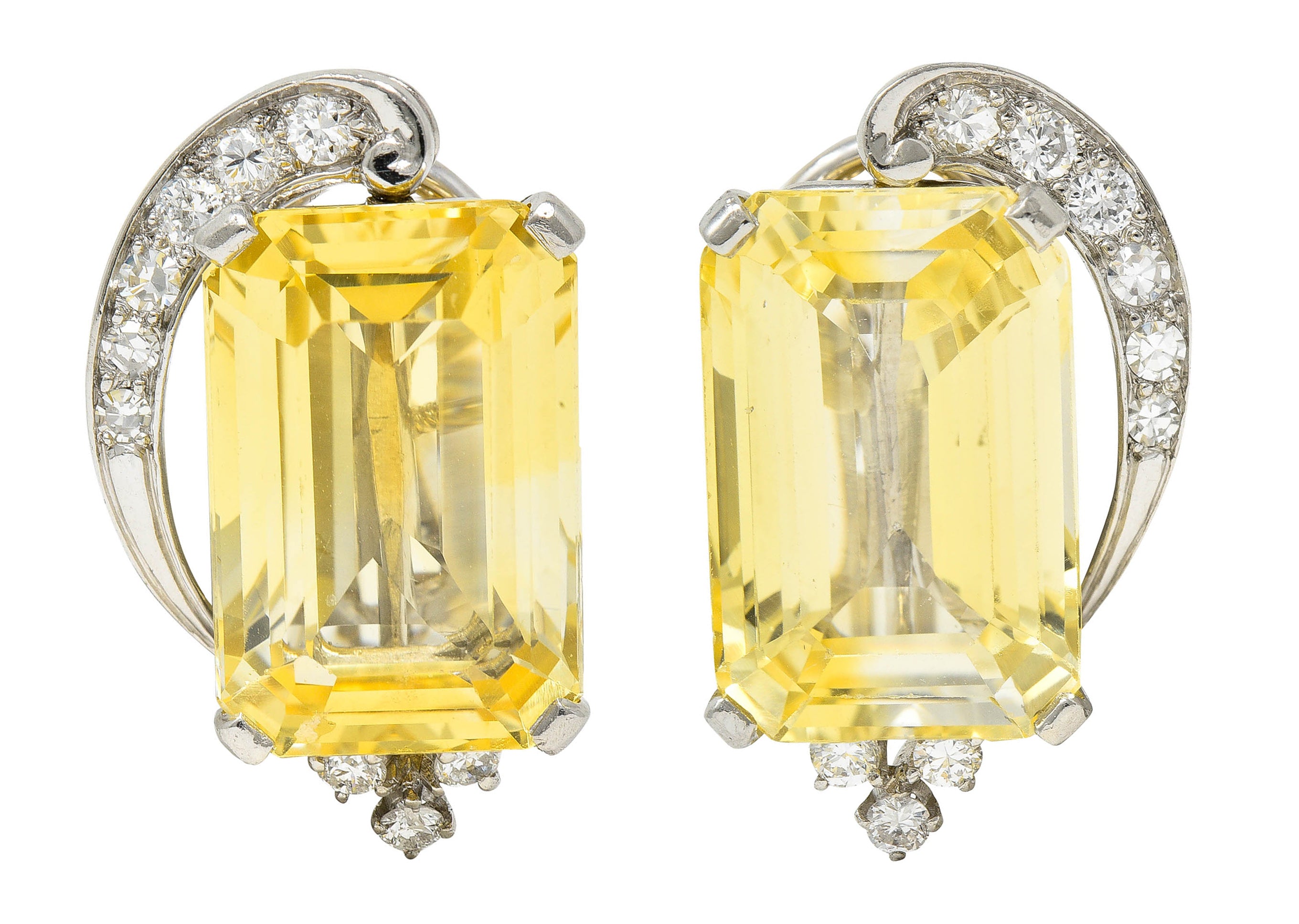 1950's Mid-Century 28.05 CTW Yellow Sapphire Diamond Platinum EarringsEarrings - Wilson's Estate Jewelry