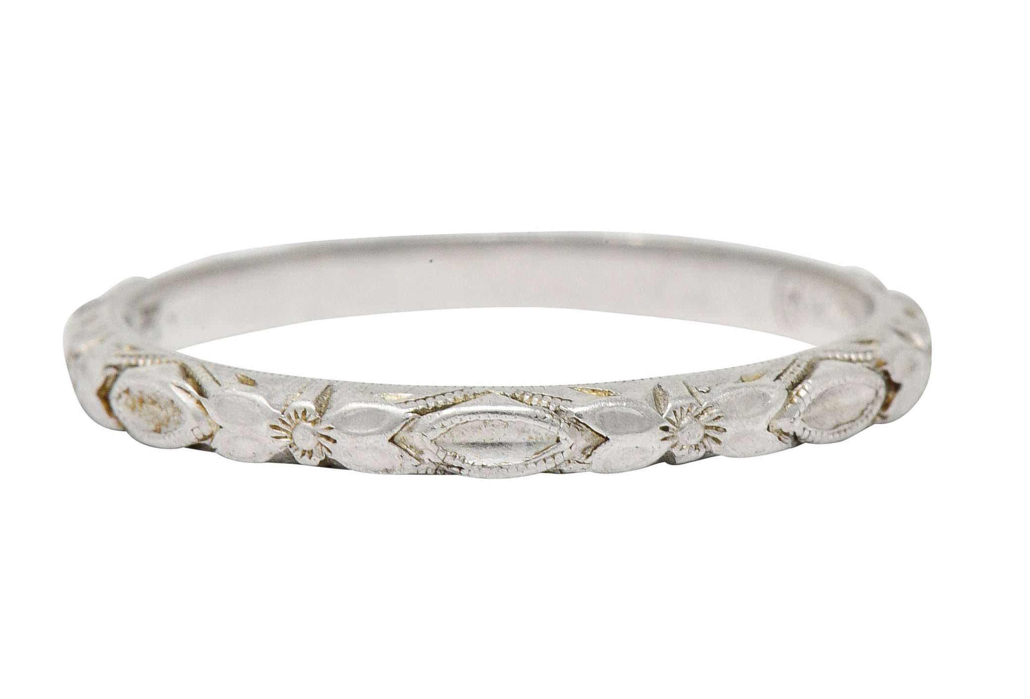 Art Deco Platinum Raised Flower Wedding Band Ring - Wilson's Estate Jewelry