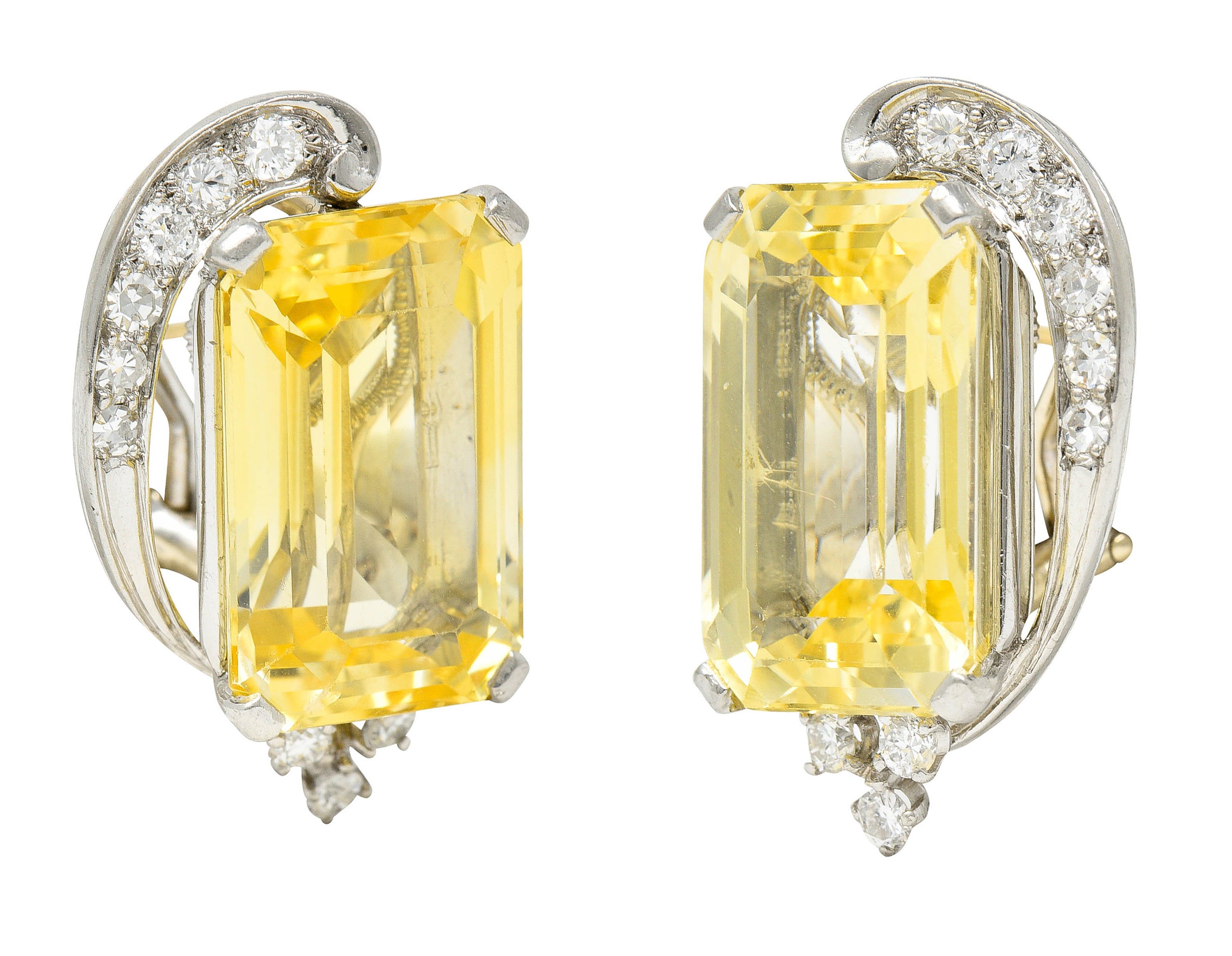 1950's Mid-Century 28.05 CTW Yellow Sapphire Diamond Platinum EarringsEarrings - Wilson's Estate Jewelry