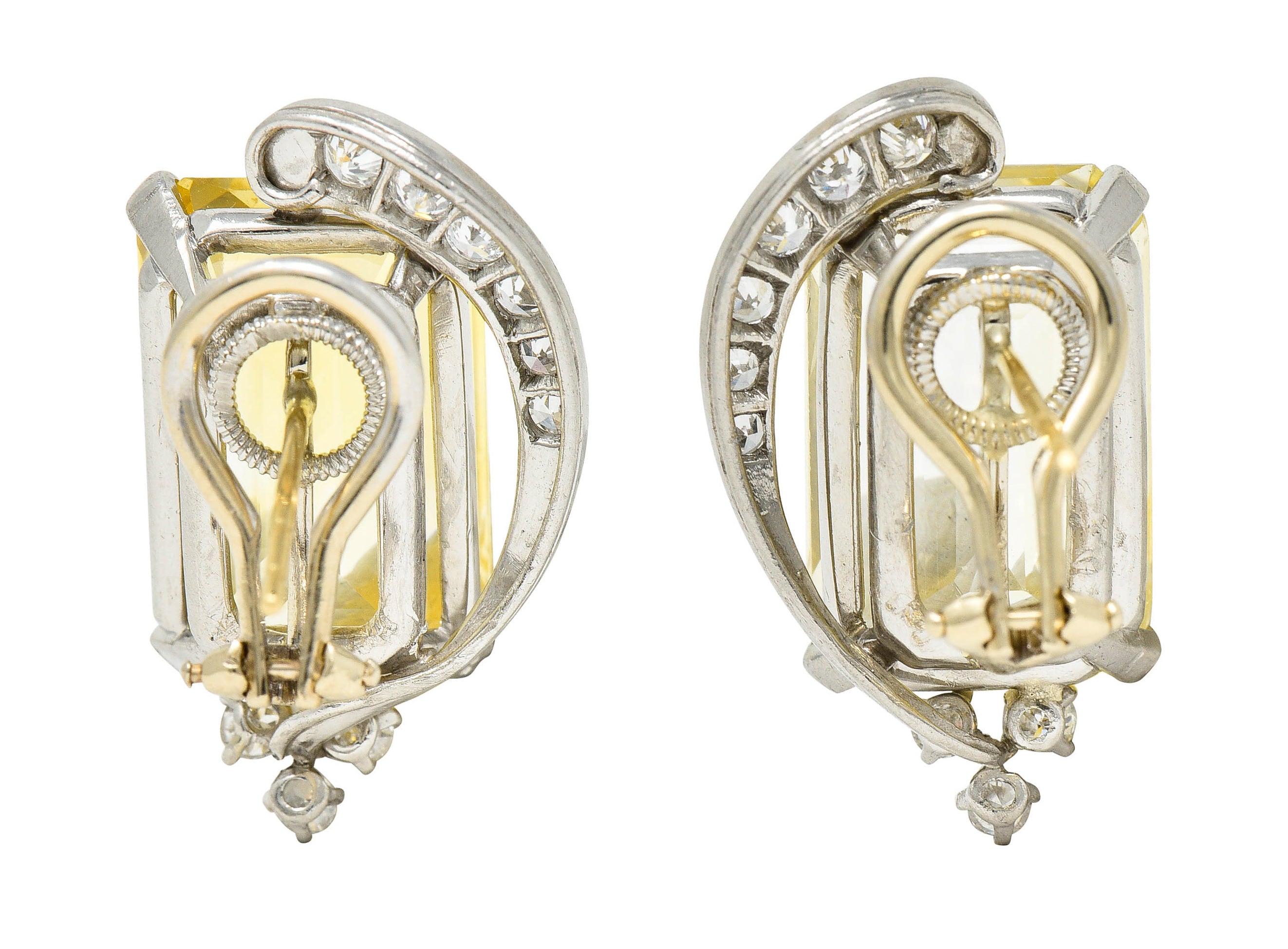 1950's Mid-Century 28.05 CTW Yellow Sapphire Diamond Platinum EarringsEarrings - Wilson's Estate Jewelry