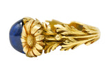 Art Nouveau No Heat Sapphire 18 Karat Gold Flower Ring AGLRing - Wilson's Estate Jewelry