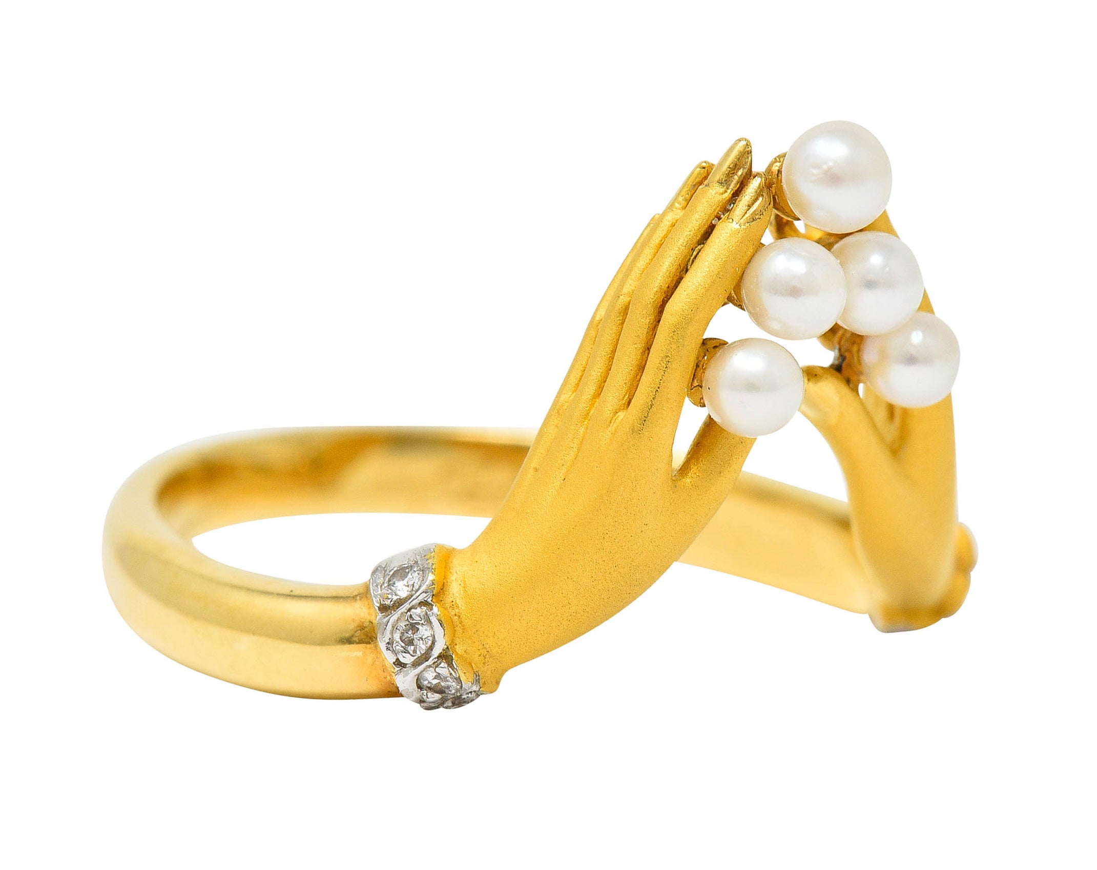 Carrera Y Carrera Pearl Diamond 18 Karat Gold Las Manos Hand Band RingRing - Wilson's Estate Jewelry