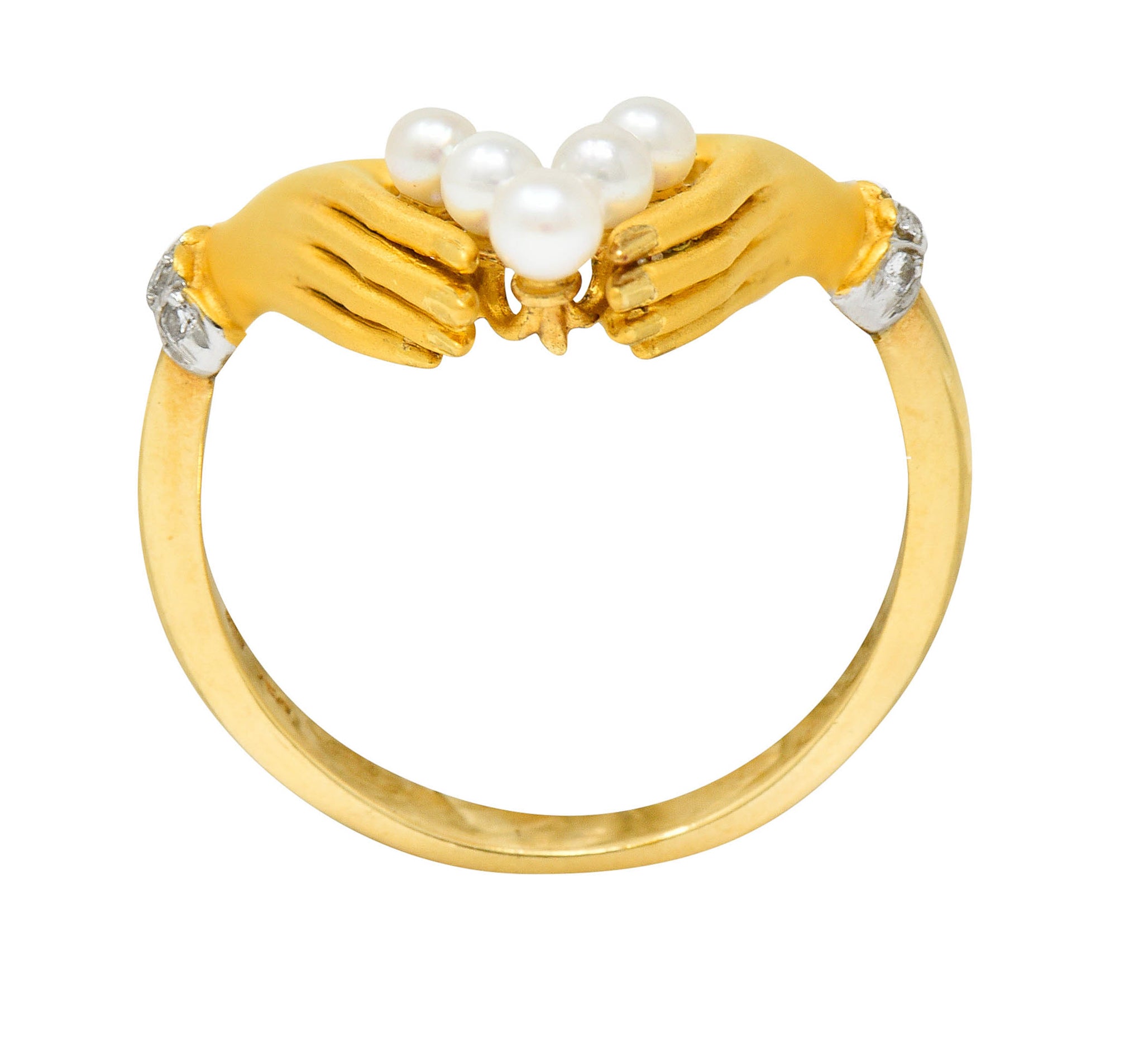 Carrera Y Carrera Pearl Diamond 18 Karat Gold Las Manos Hand Band RingRing - Wilson's Estate Jewelry