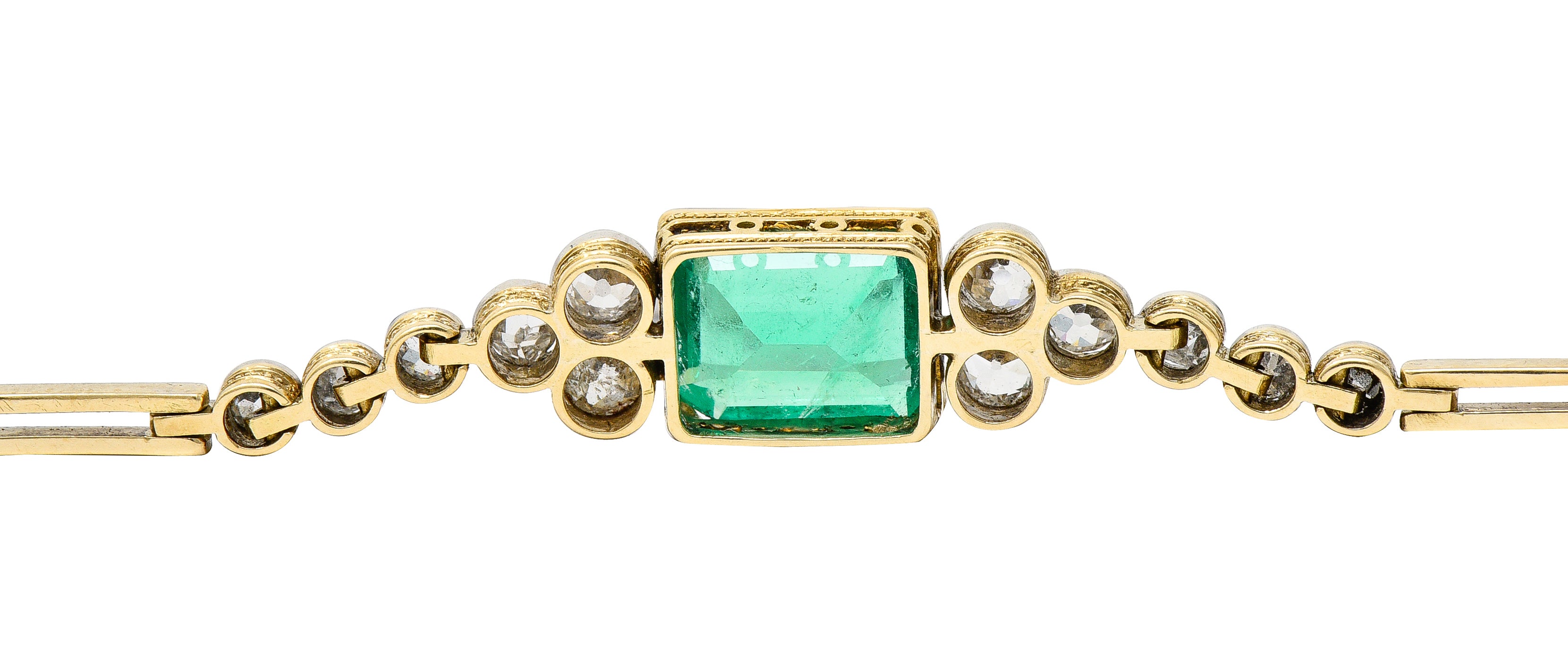 Art Deco 4.22 CTW Emerald Diamond Platinum-Topped 18 Karat Yellow Gold Vintage Link Bracelet Wilson's Estate Jewelry