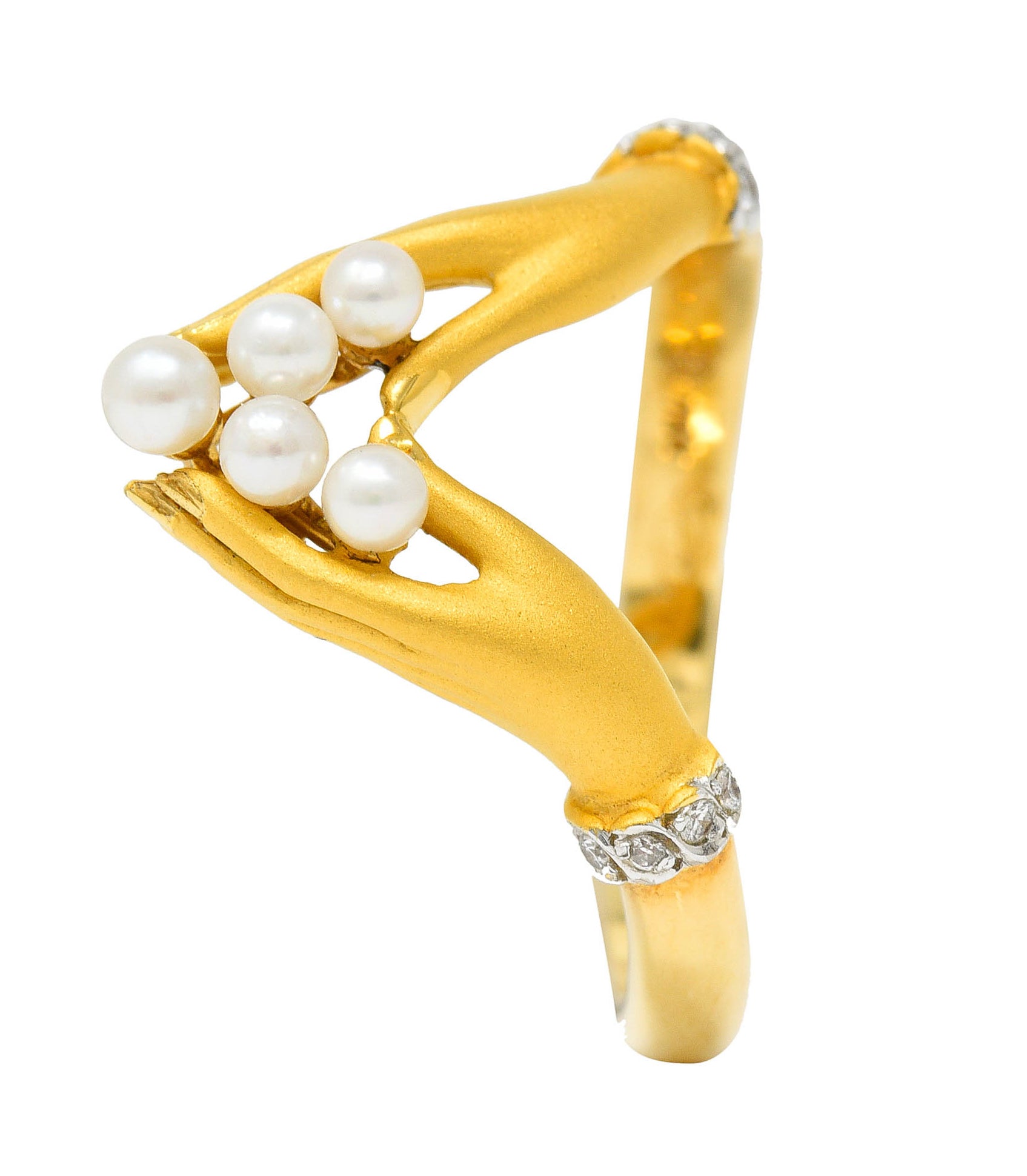 Carrera Y Carrera Pearl Diamond 18 Karat Gold Las Manos Hand Band RingRing - Wilson's Estate Jewelry