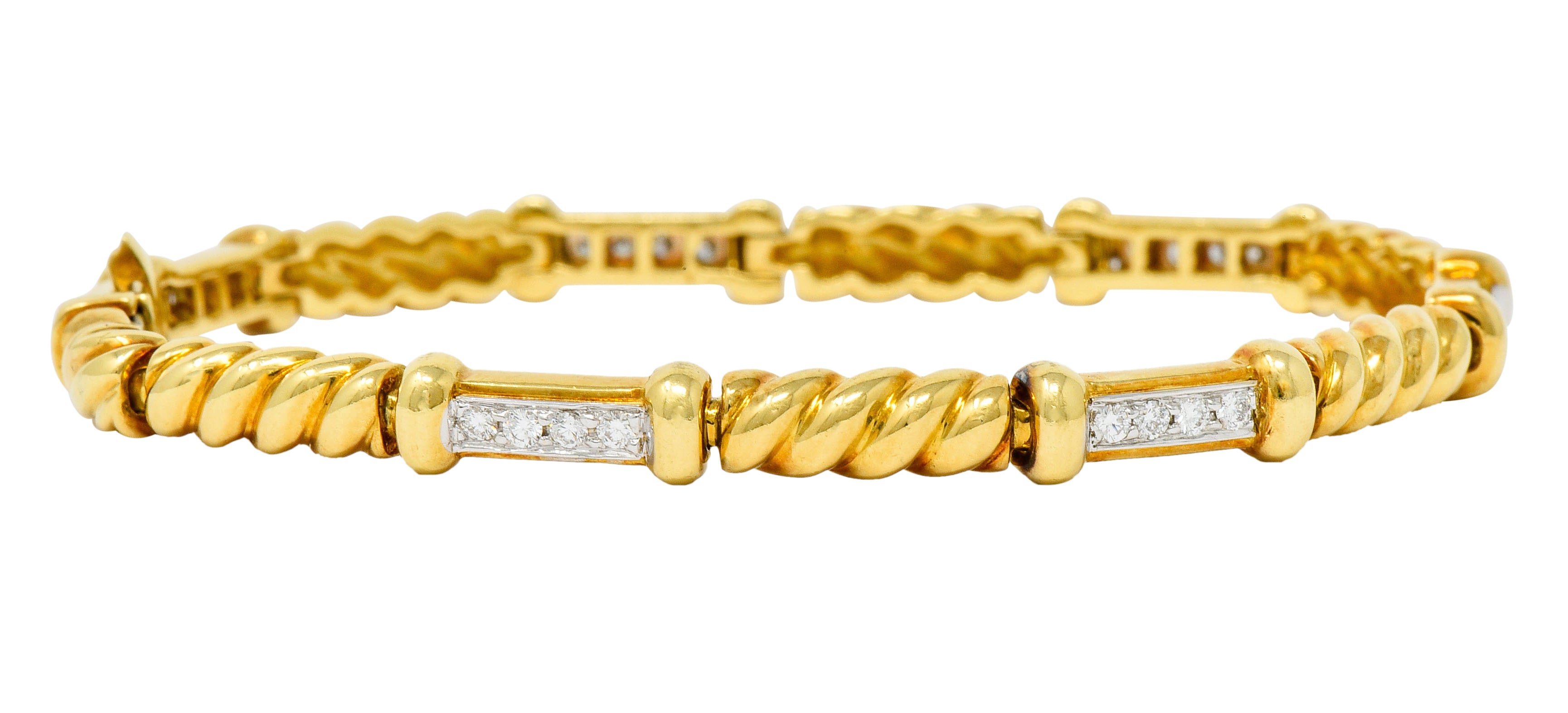 Spark Creations Diamond 18 Karat Two-Tone Gold Ribbed Link Bracelet - Wilson's Estate Jewelry