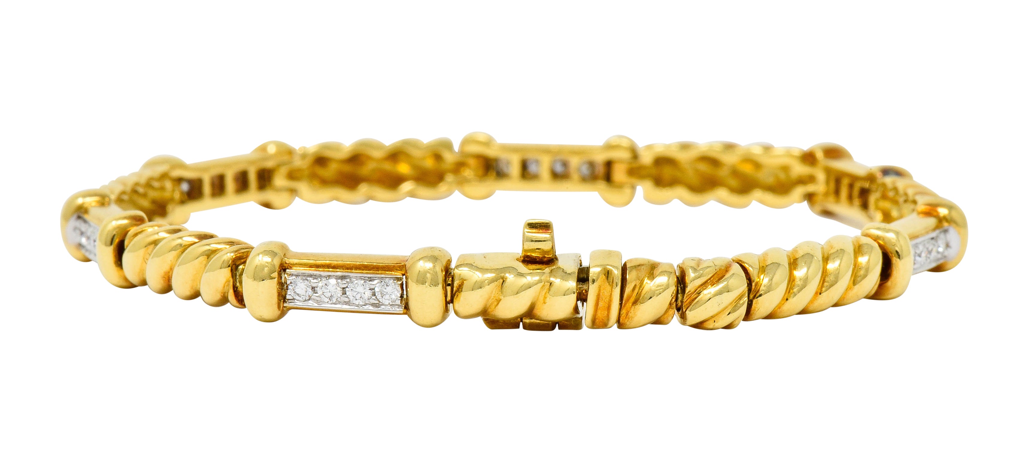 Spark Creations Diamond 18 Karat Two-Tone Gold Ribbed Link Bracelet - Wilson's Estate Jewelry