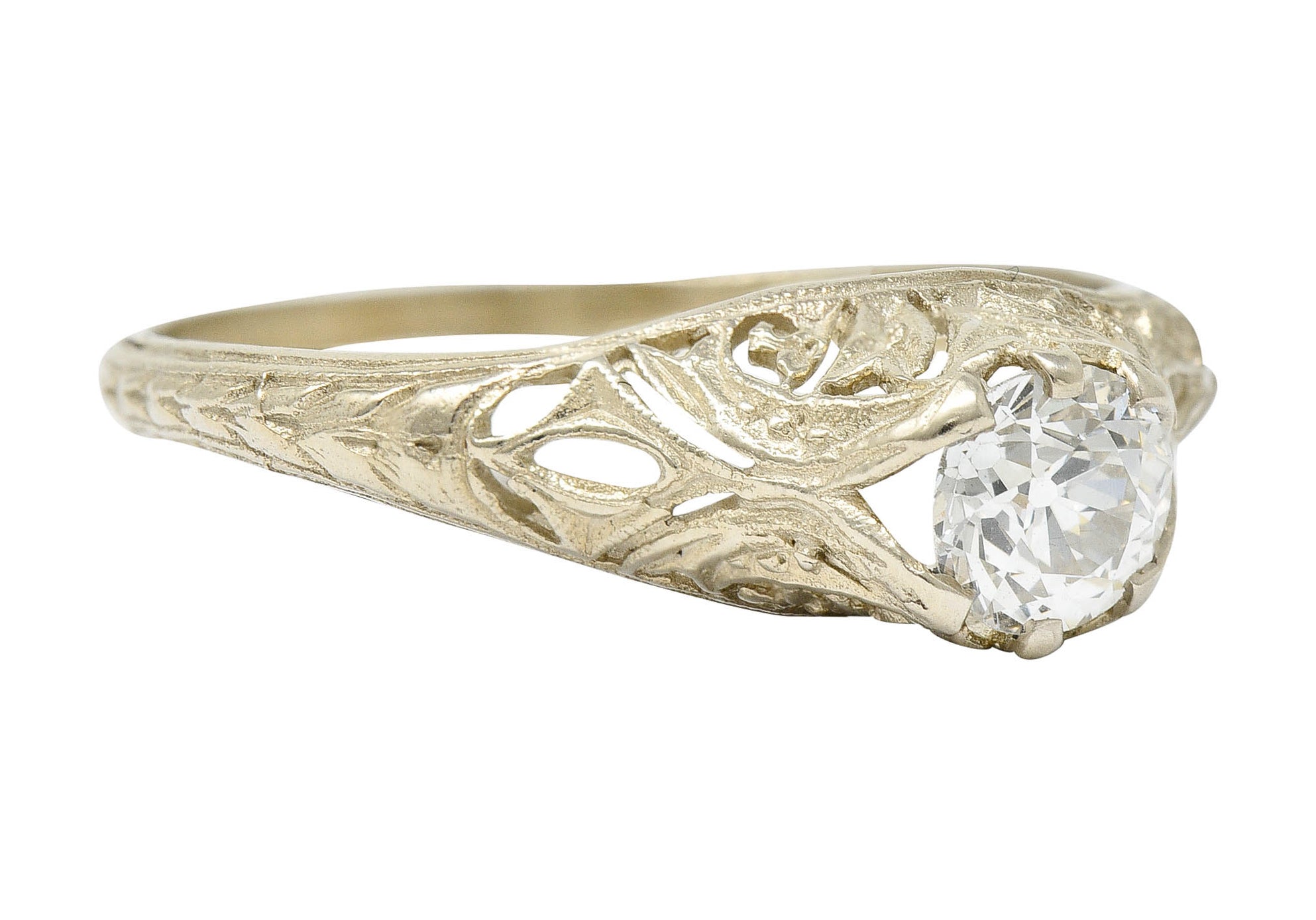 1920's Art Deco 0.48 CTW Diamond 18 Karat White Gold Foliate Engagement RingRing - Wilson's Estate Jewelry